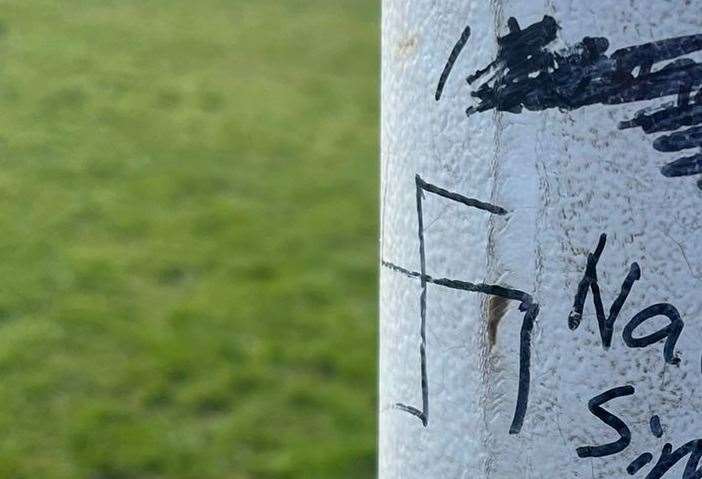Swastikas were drawn on the goalposts.