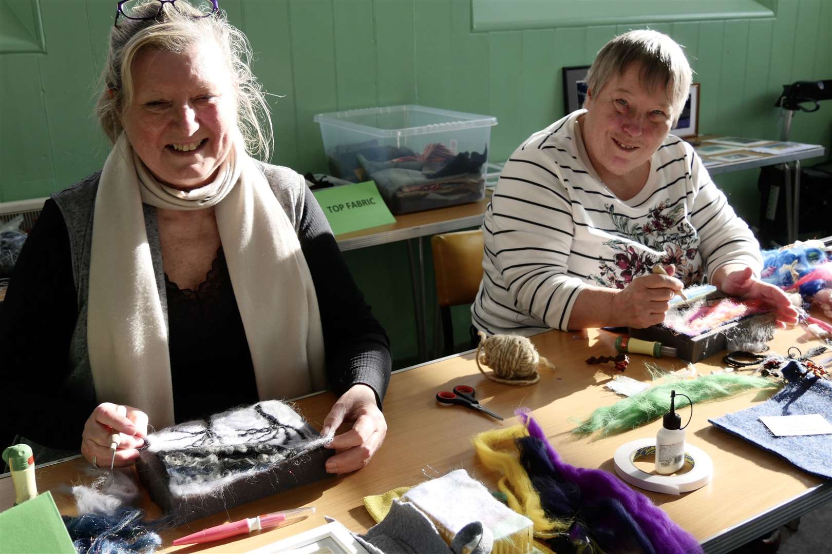 Janet Dell and Anne Shearer at the needle felting workshop. Picture: Peter Wild