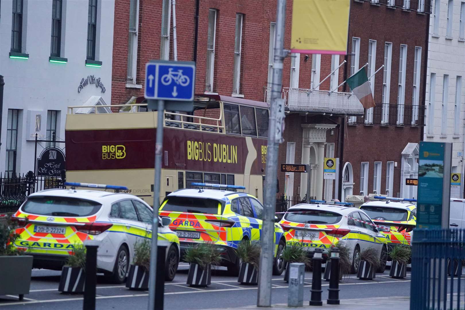 The scene in Dublin city centre after five people were injured, including three young children (Brian Lawless/PA)