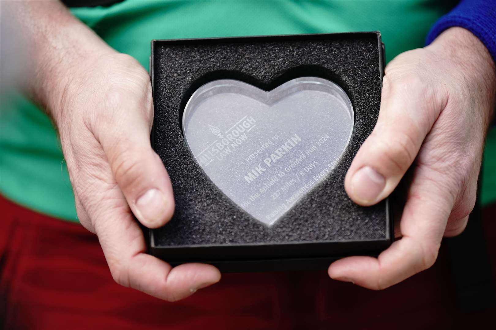 The heart-shaped award given to Mik Parkin (Aaron Chown/PA)