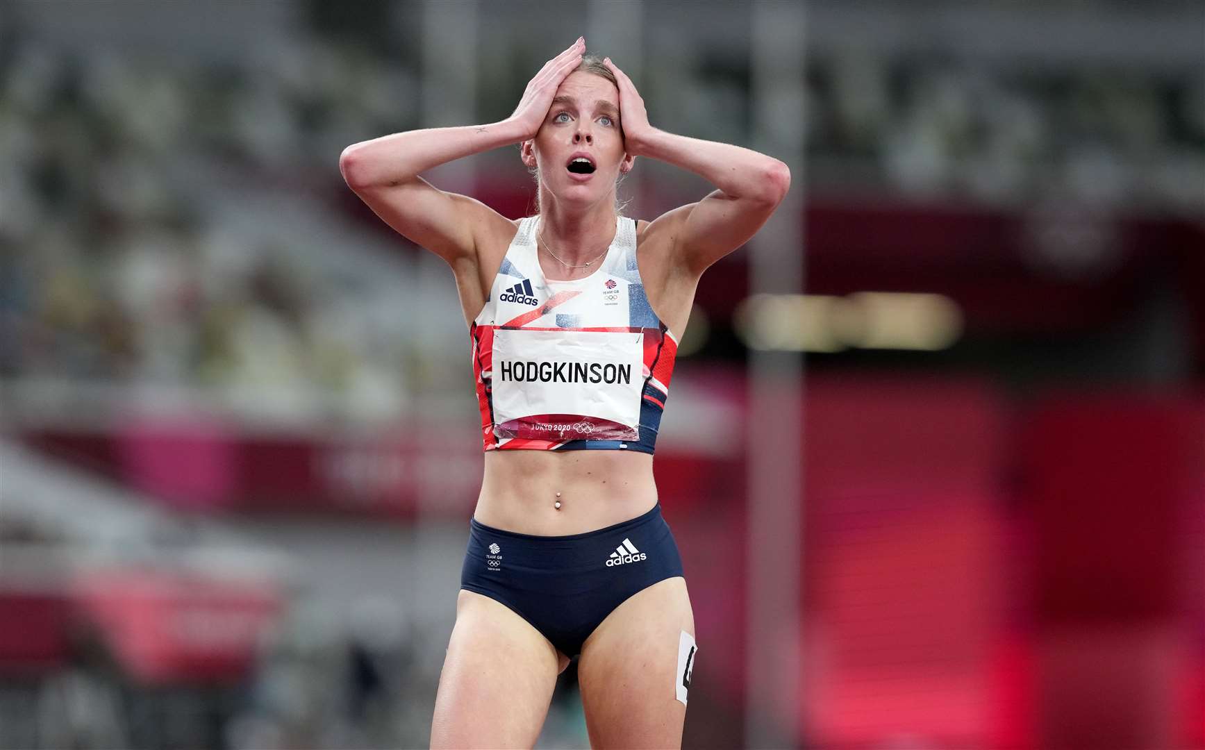 Keely Hodgkinson reacts after the women’s 800m final (Martin Rickett/PA)