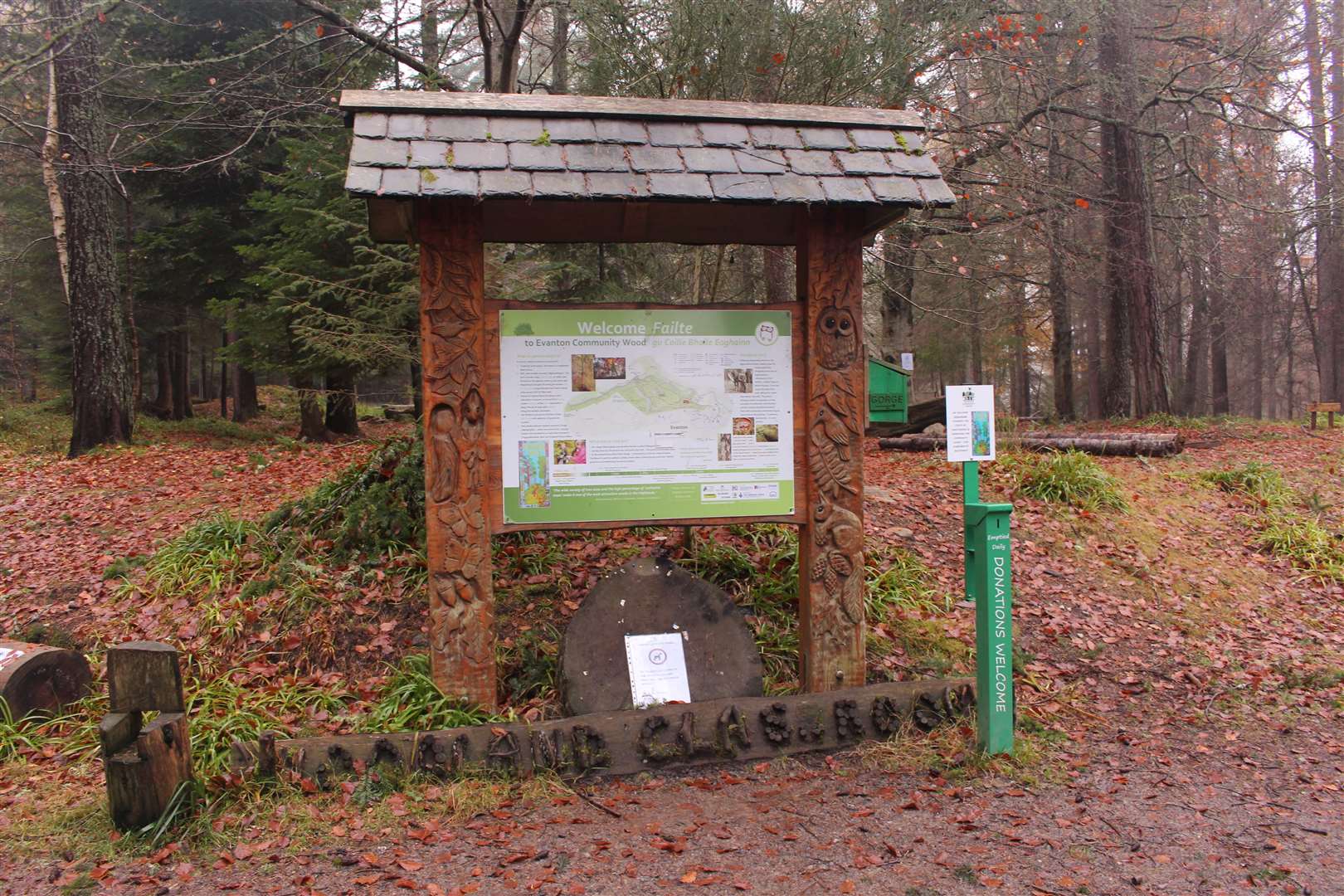 The map panel at the main entrance to the woodland.
