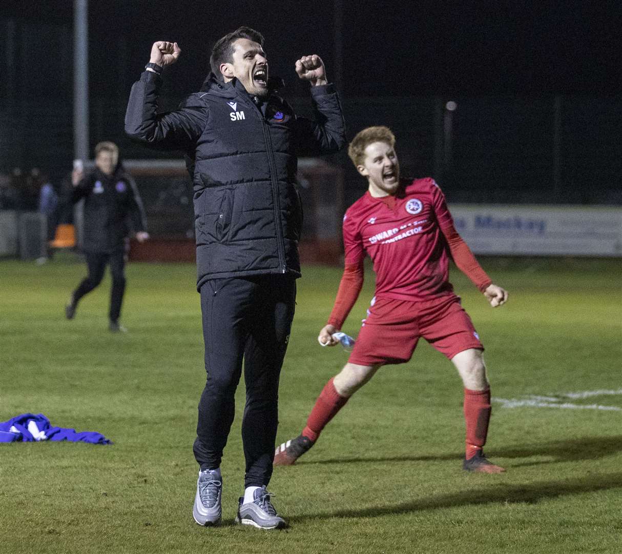 Steven Mackay celebrates with Brora fans after last season's Scottish Cup upset over Hearts. Picture: Ken Macpherson