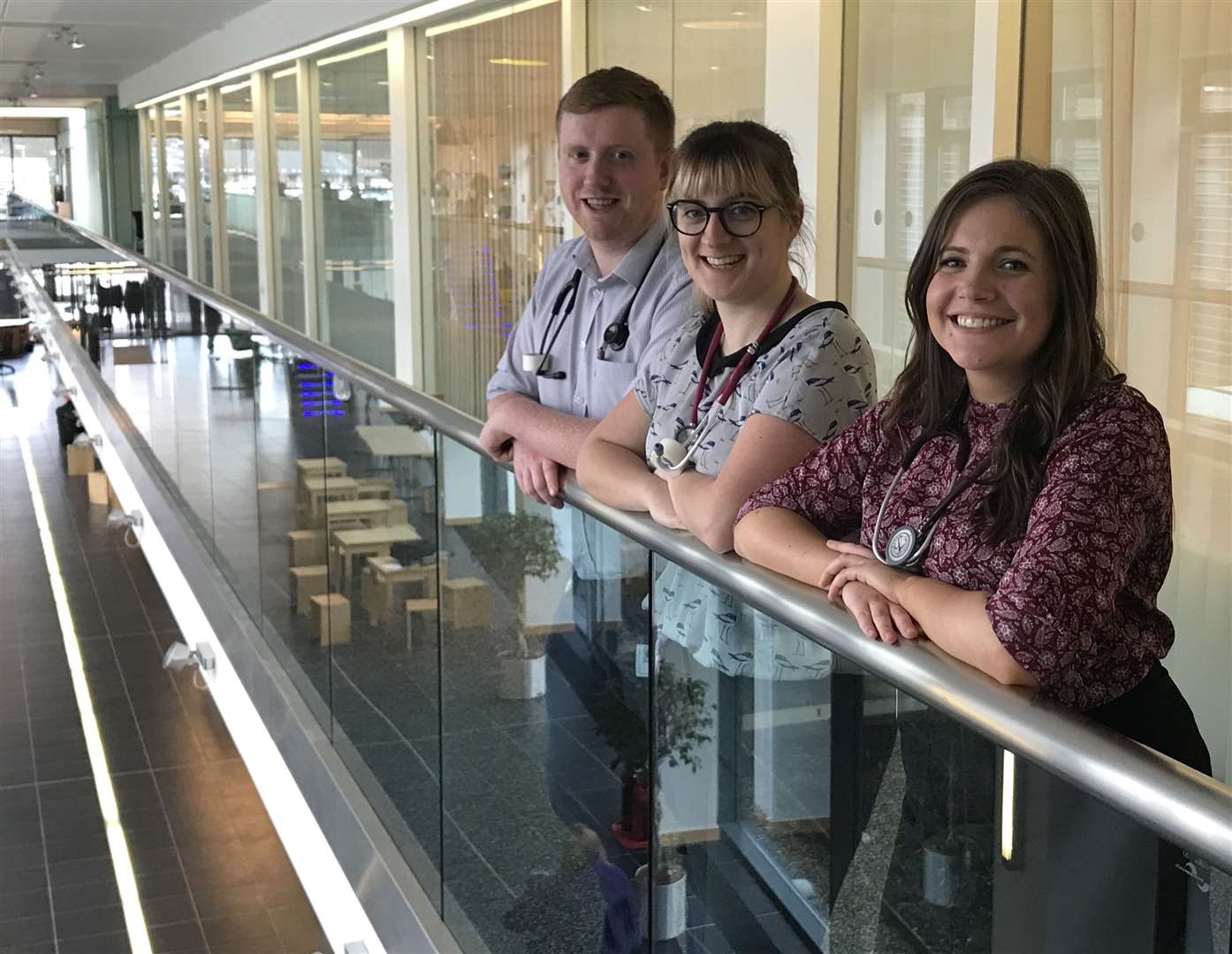 Physician associate students (L to R) Liam Allan, Katya MacKenzie and Frances Seahafer