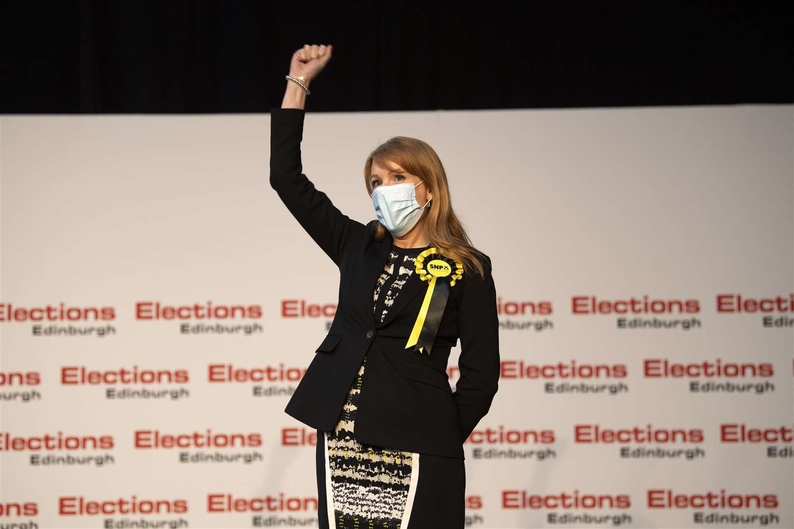Ms Denham reacts as she holds her seat for the Scottish Parliamentary Elections at Ingliston Highland Centre, Edinburgh in 2021 (PA)