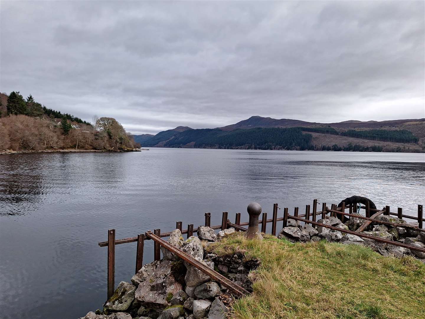 Looking across Loch Ness from the old pier at Inverfarigaig to Meall Fuar-mhonaidh.