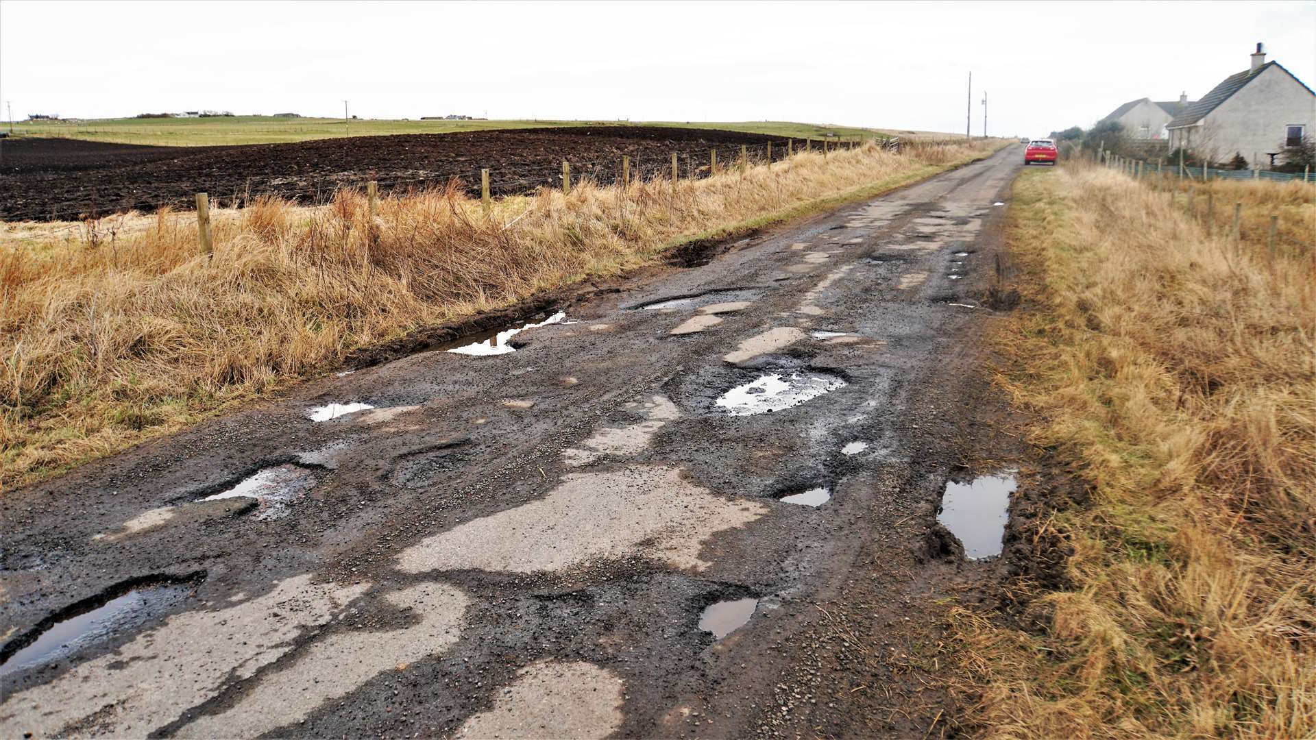 Bady potholed road near Freswick. Picture: DGS