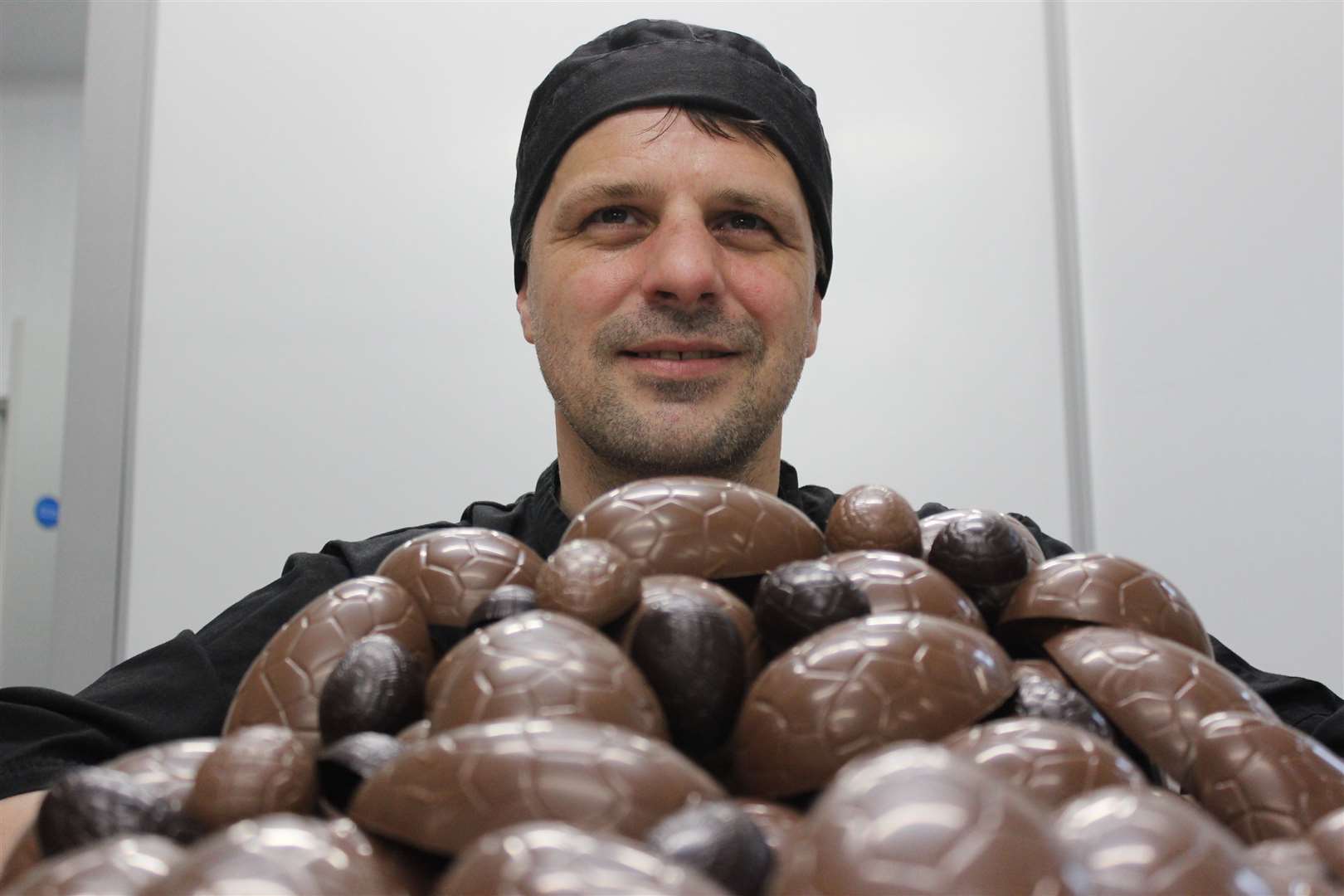 James Findlay with some Cocoa Mountain chocolate eggs.