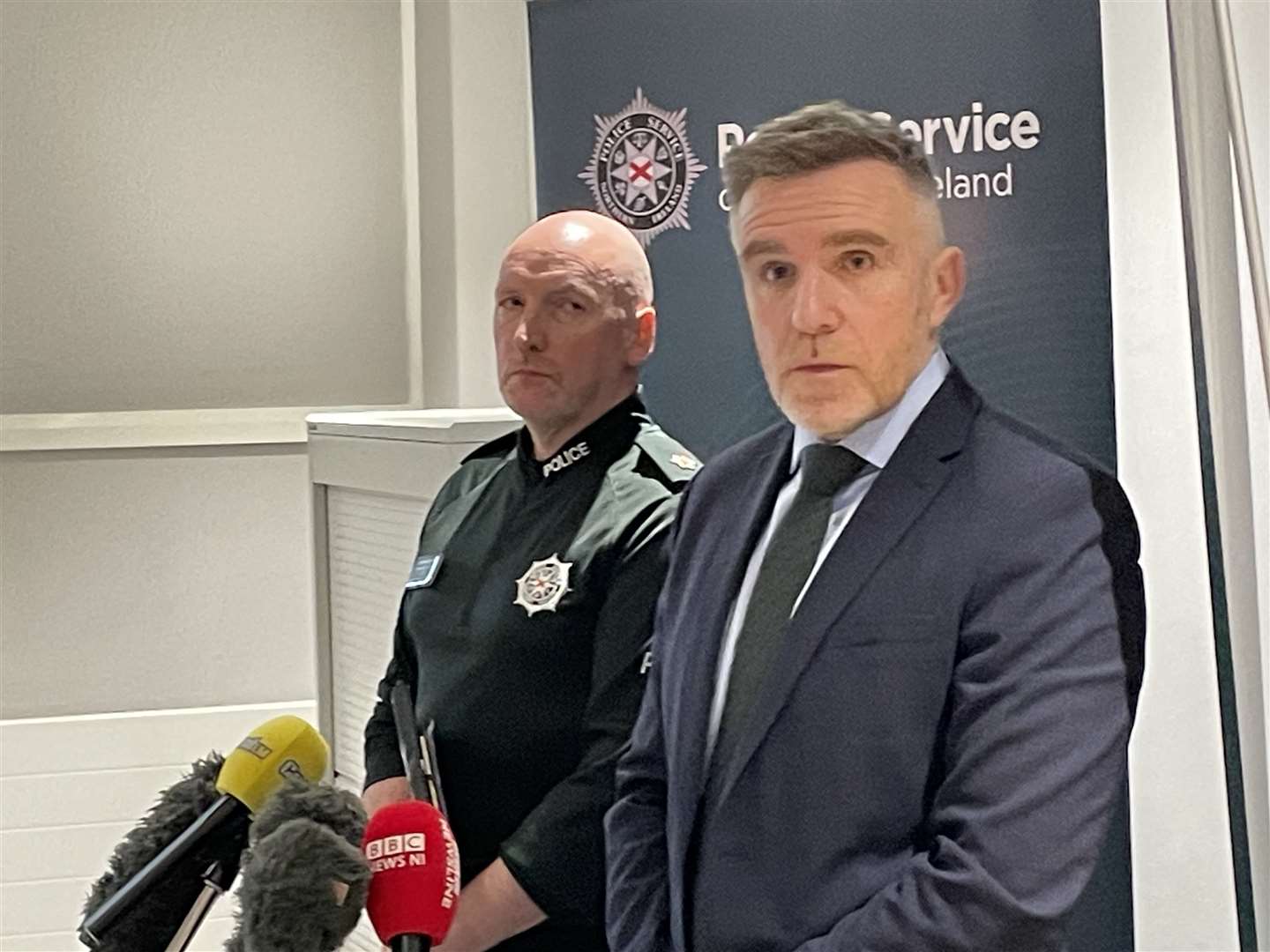They were speaking to media at Grosvenor PSNI stations in Belfast (Rebecca Black/PA)
