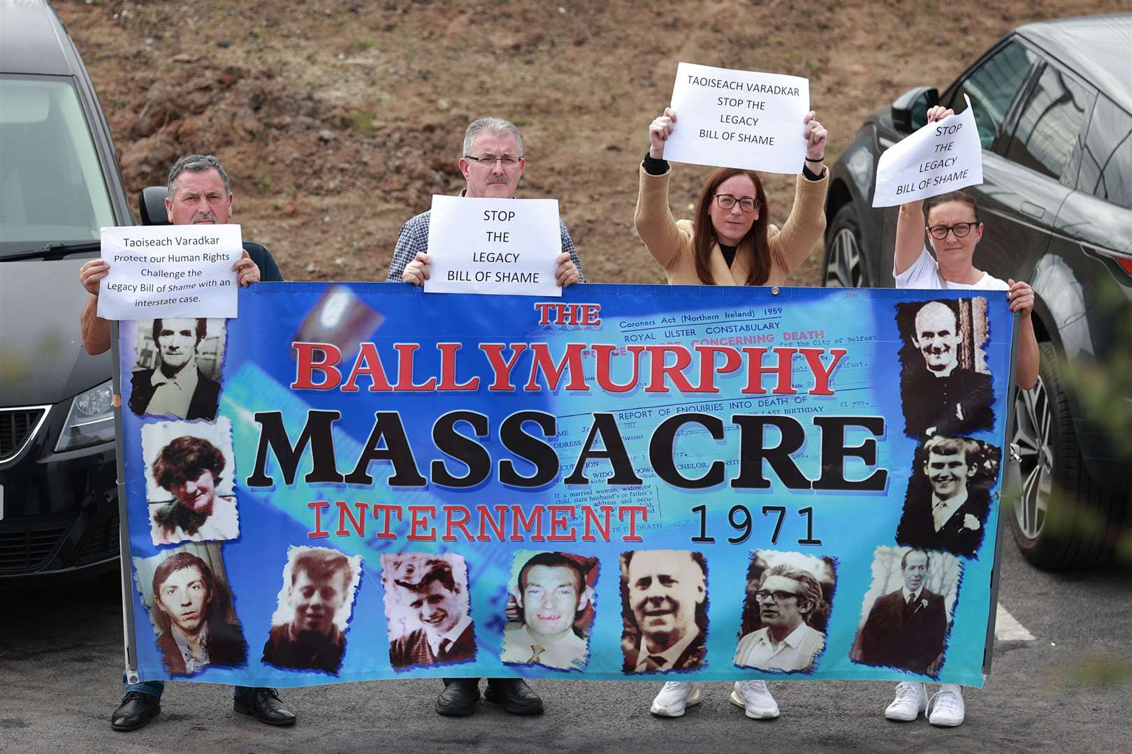 Family members of Ballymurphy victims protest against the UK Government’s controversial Bill to deal with the legacy of the Northern Ireland Troubles (PA)