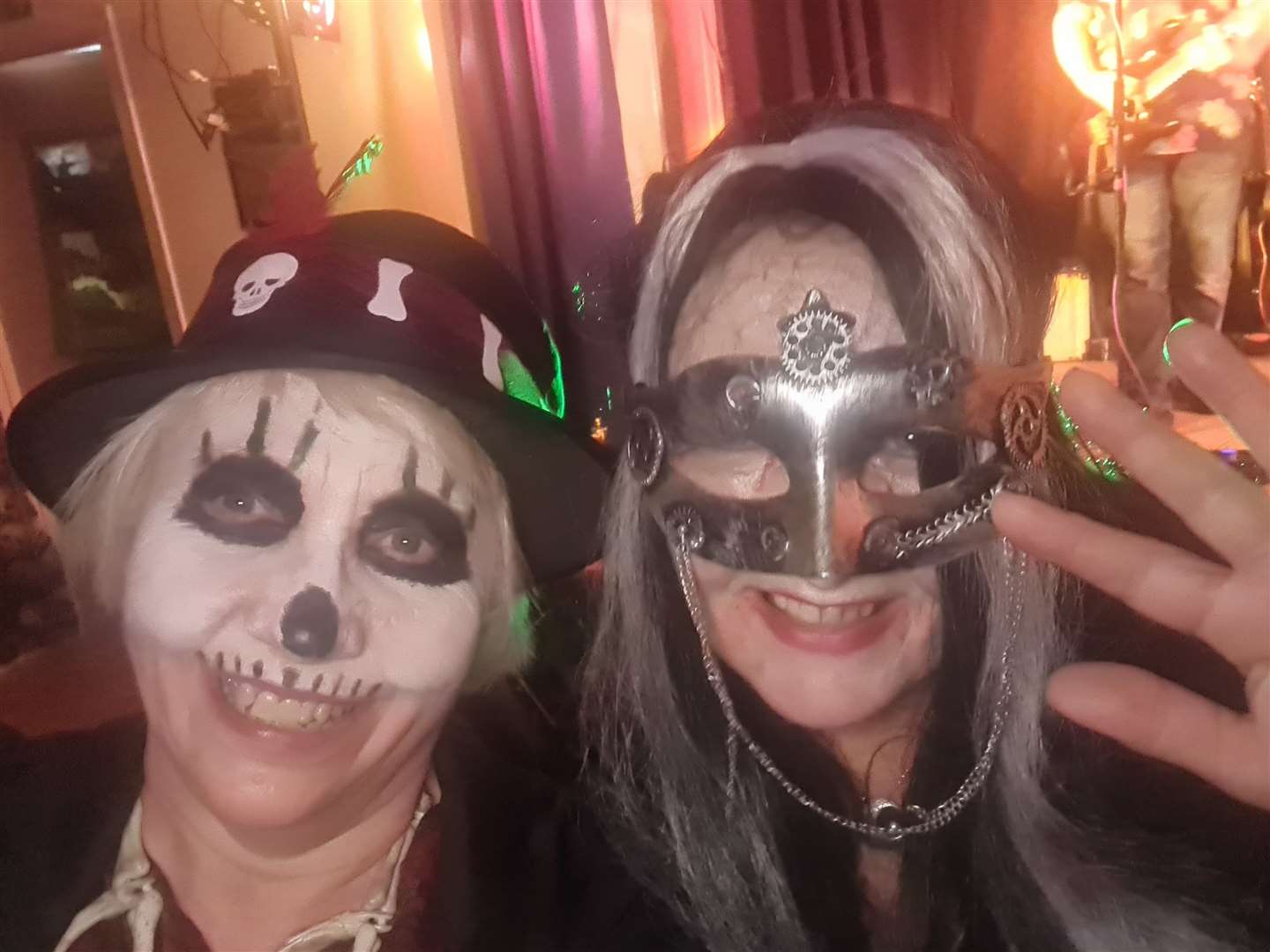 Tracey Smith, left, dressed as a Voodoo Queen while Shona Paterson wore a jewelled mask.