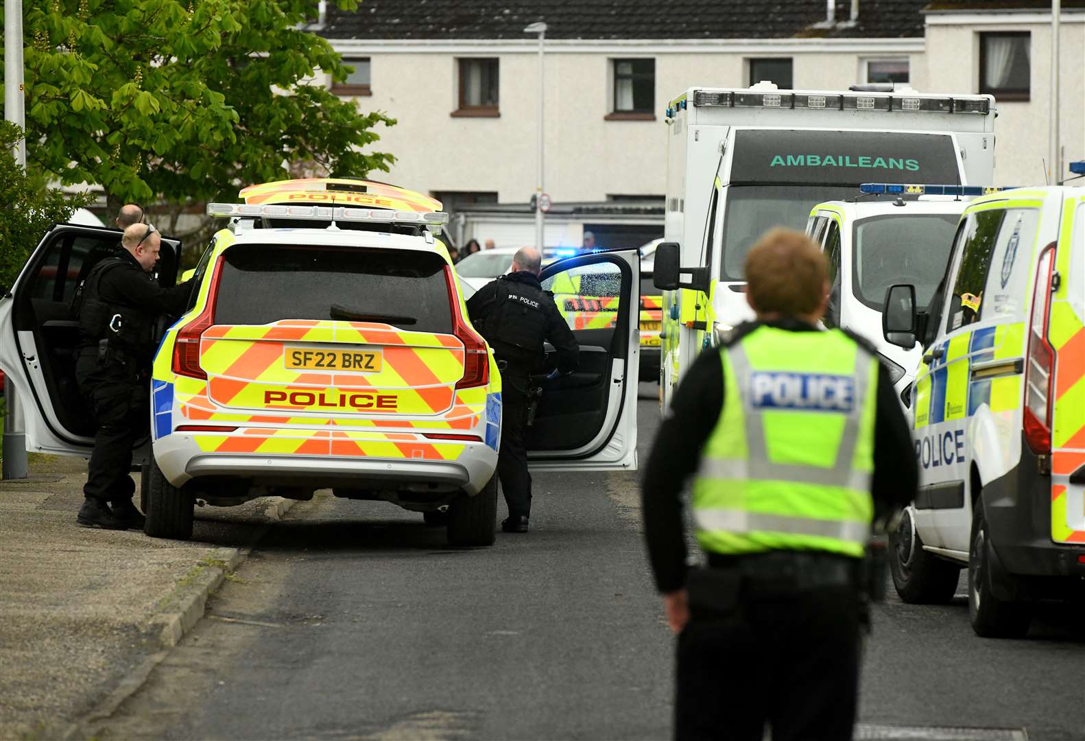 Police on the scene of the stand-off incident at Burgage Drive in Tain earlier this year. Picture: James Mackenzie.
