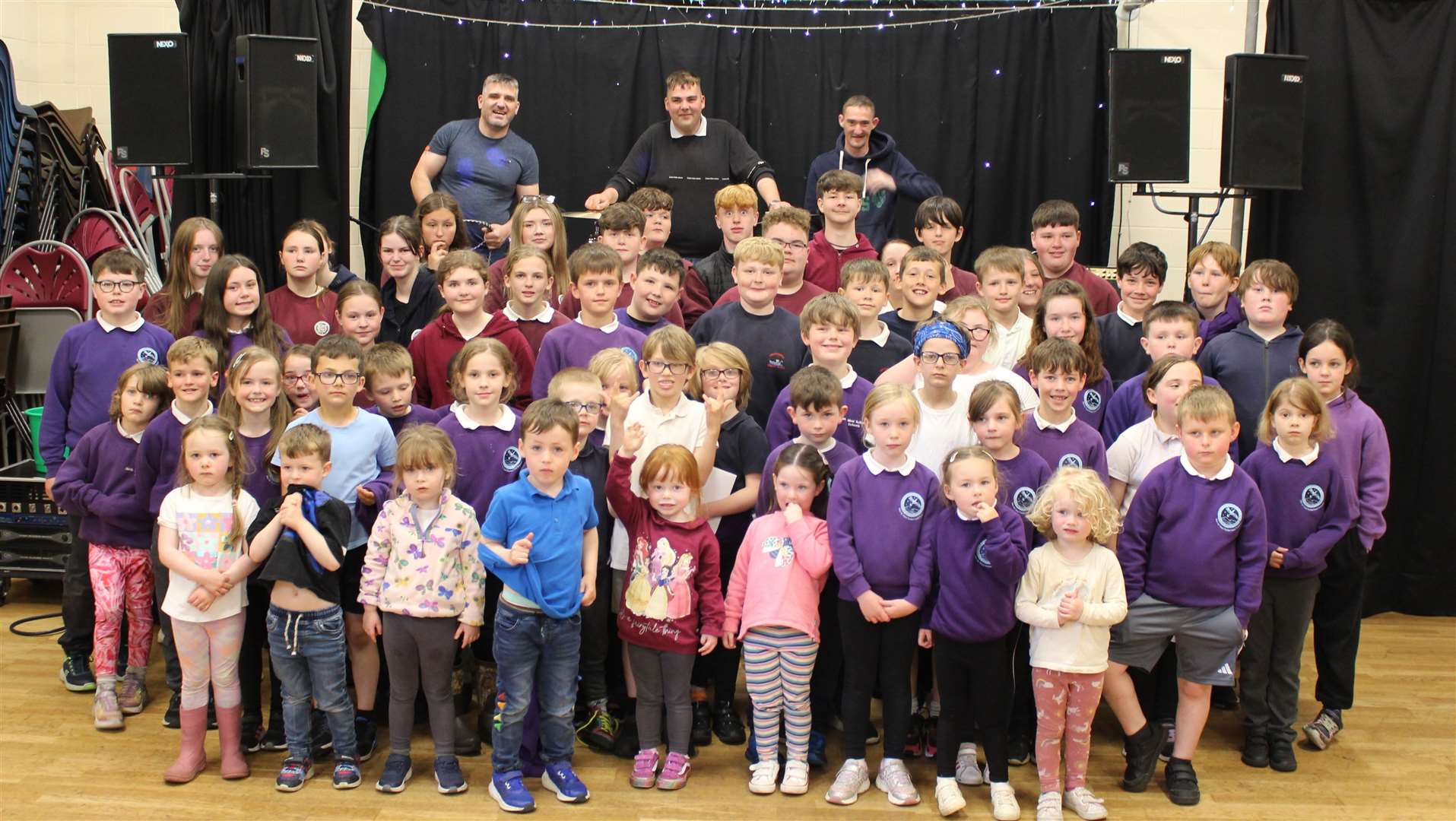 The students were kept in the dark about the performance until the very last moment when they were led from the school to Kinlochbervie Village Hall where the event was held.