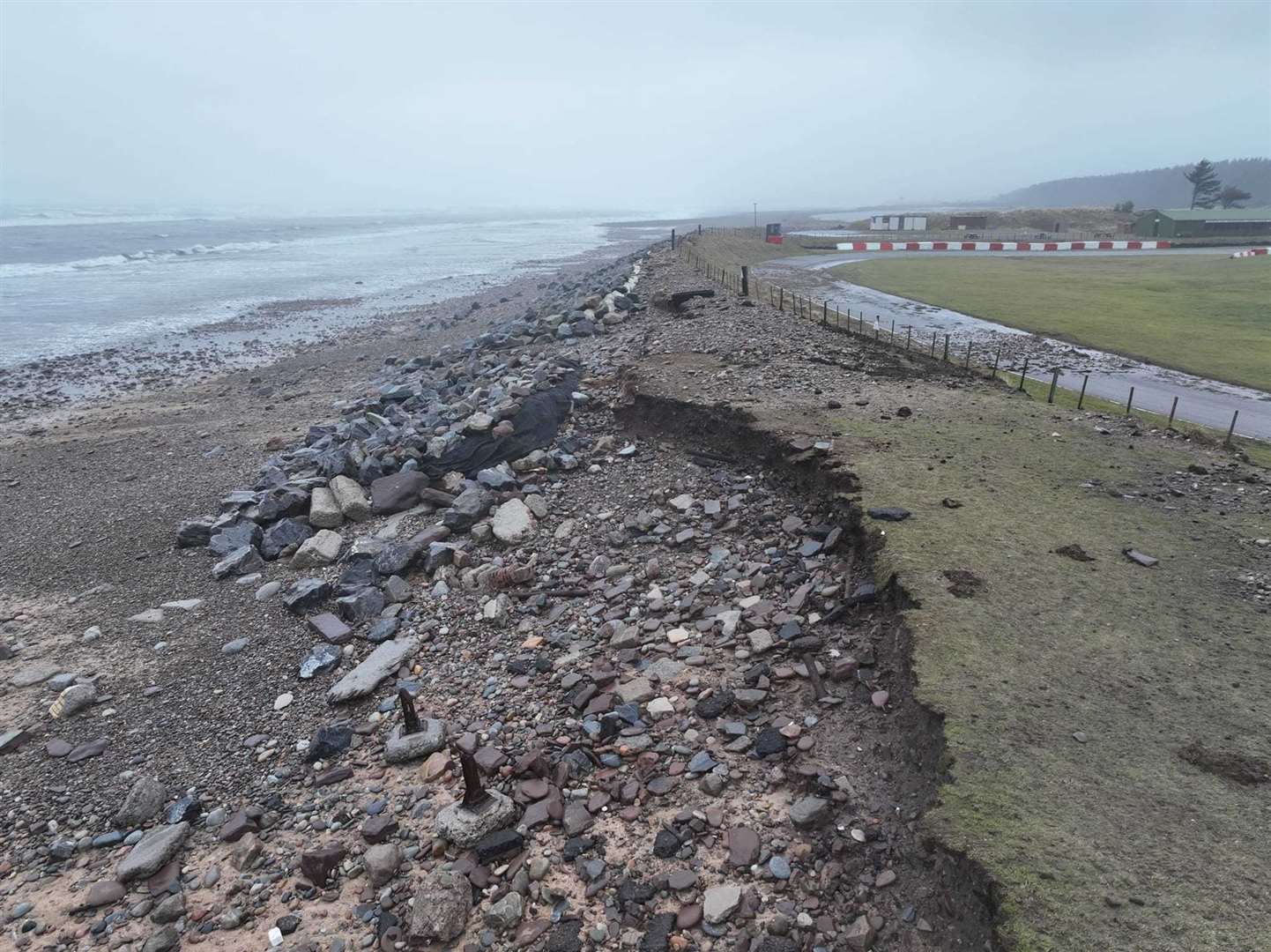 The high waves dumped debris on the North of Scotland Kart Club track. Picture: Cathy Spearing
