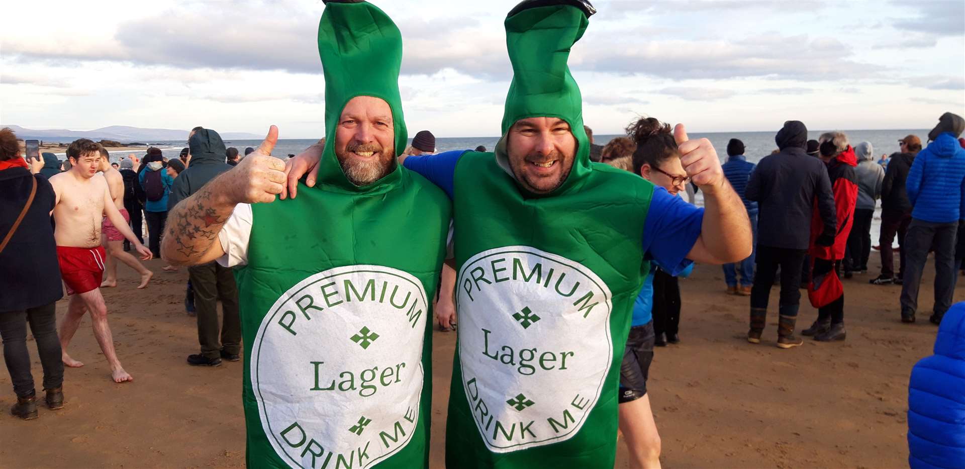 Charlie Stenhouse (left) and Robert Mackenzie, both from Fife, are veterans of Dornoch Loony Dook - this is the 17th time they have taken part. The two, who were dressed as lager cans, raised £408 for charities in their home area through their participation.