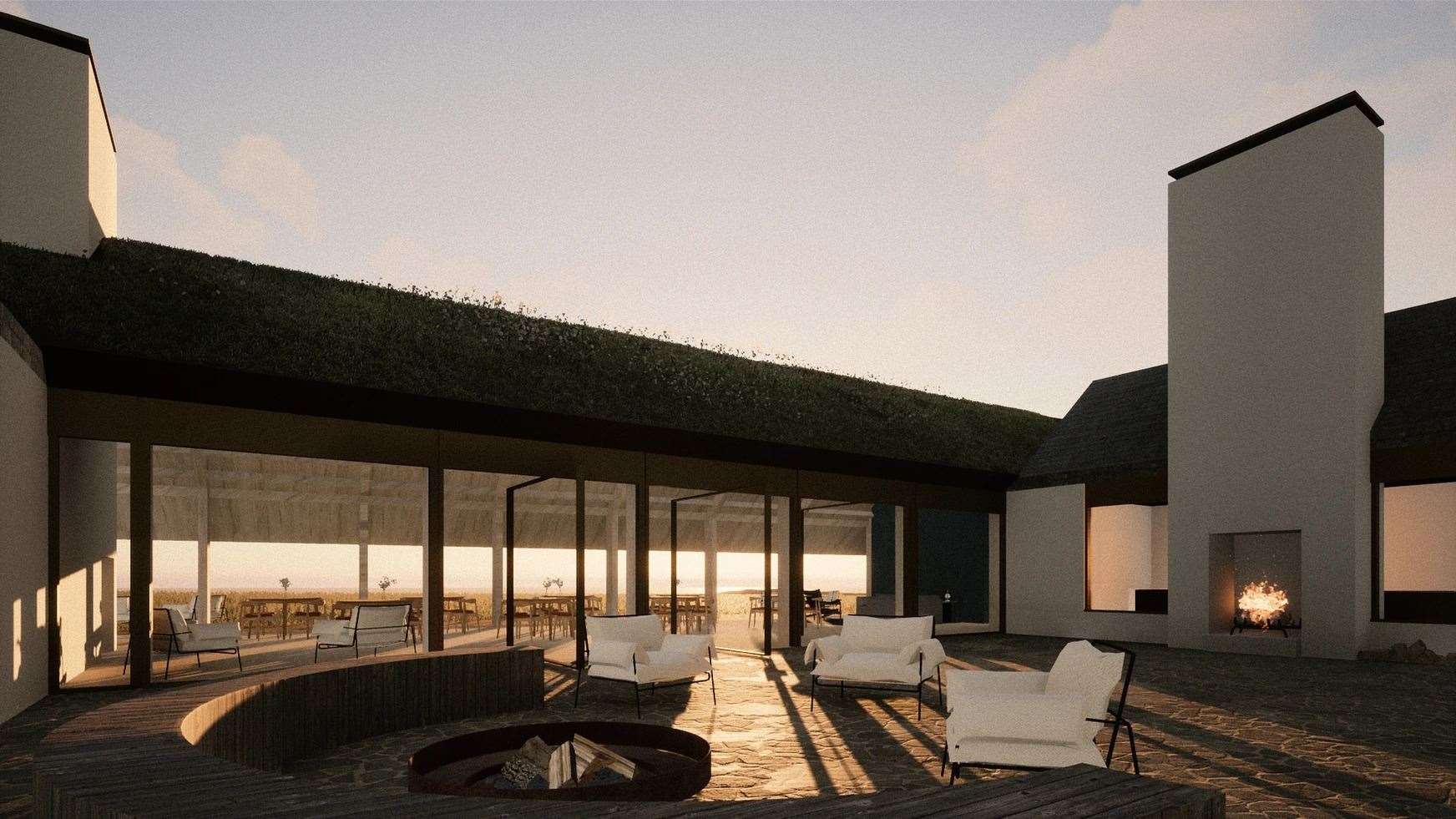 An artist's impression of the main building at the planne Coul Links eco-hotel.