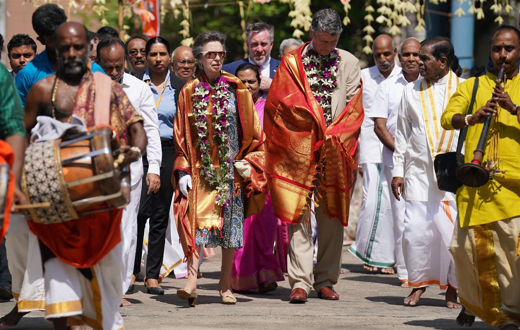 The Princess Royal and her husband Vice Admiral Sir Timothy Laurence visited Vajira Pillayar Kovil Hindu temple in Colombo (Jonathan Brady/PA)