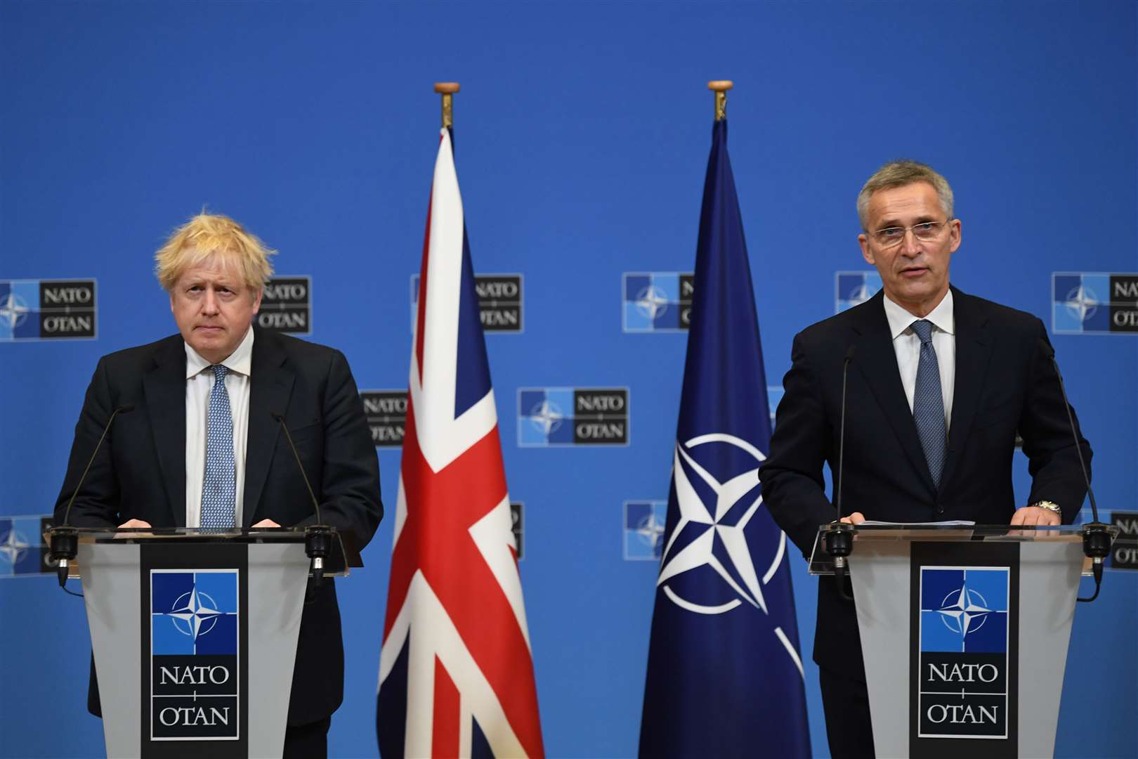 Boris Johnson during a meeting with Nato secretary general Jens Stoltenberg (Daniel Leal/PA)