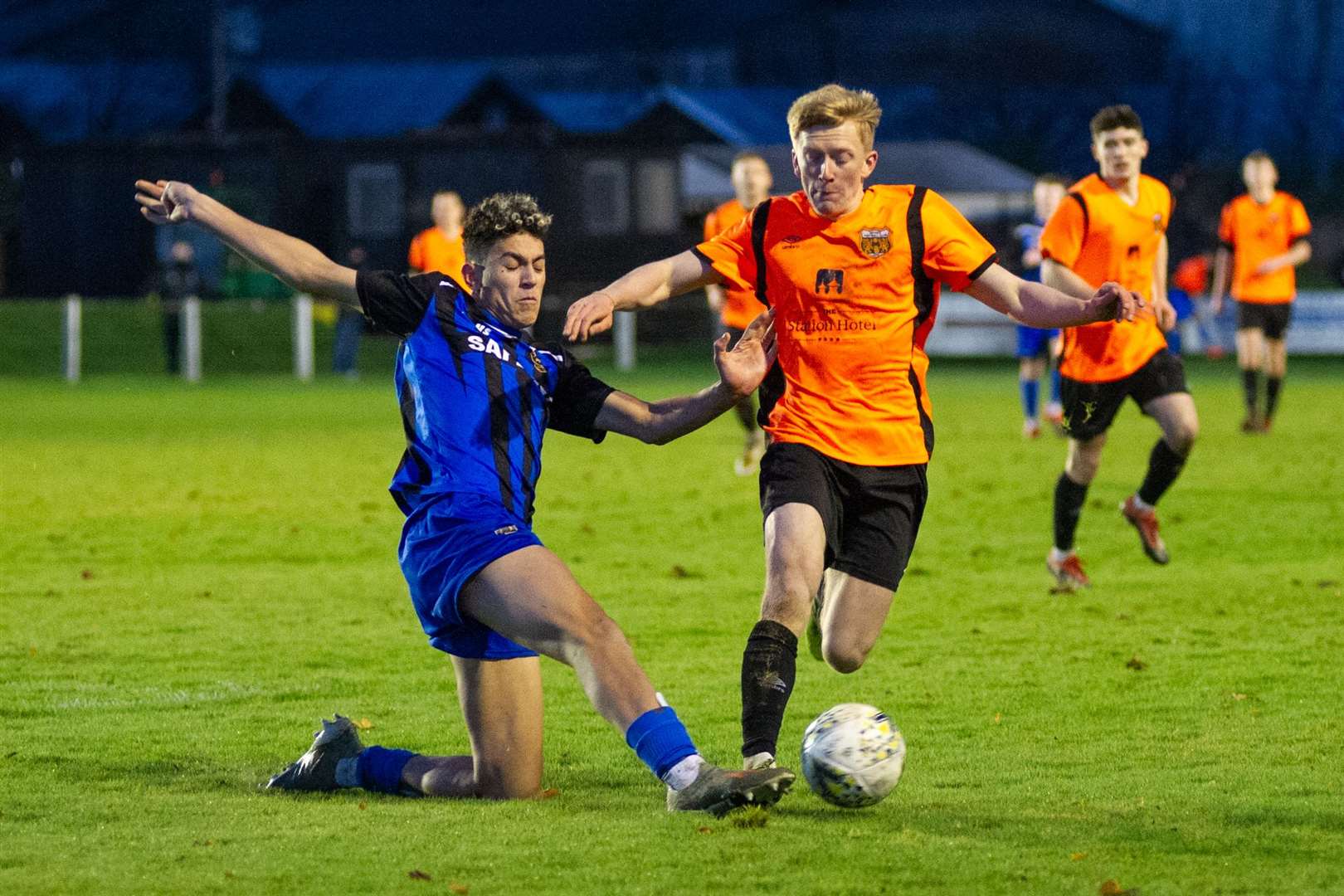 Ross Gunn (right) in action for Rothes. Picture: Daniel Forsyth
