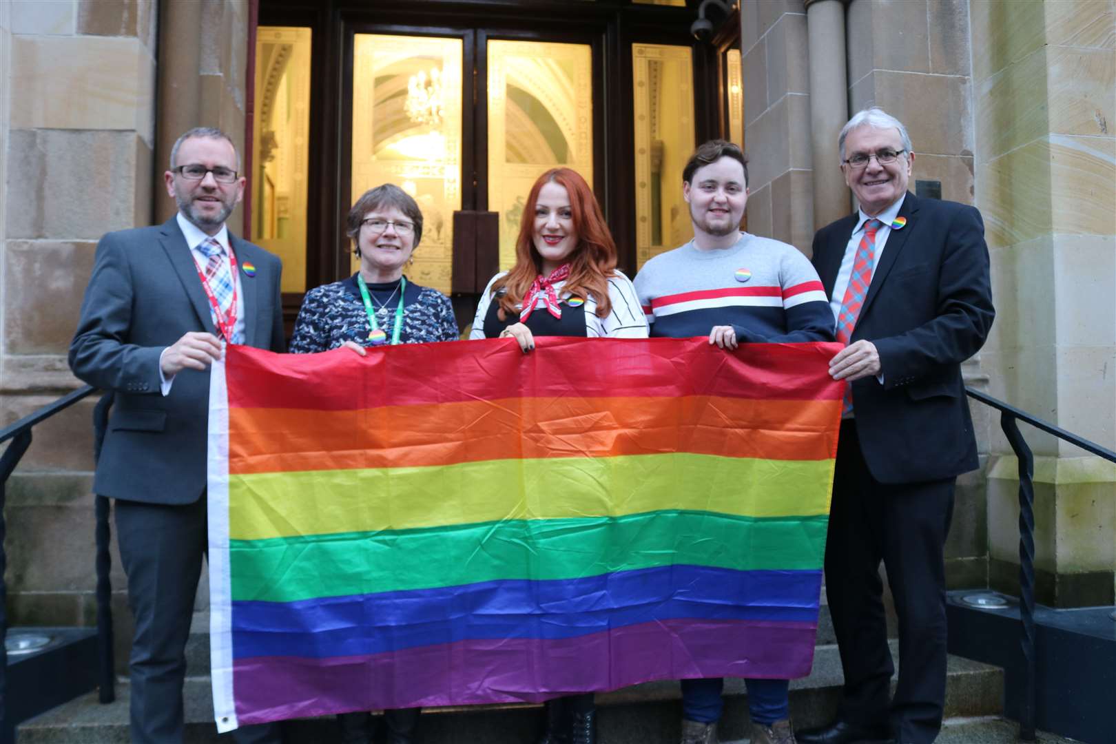 From left, Graham Laughton, Highland Pride; Rosemary Mackinnon, Highland Council principal officer – equality; Jessica Taylor and Ciaran Wilson, Highland Pride; Cllr Graham Ross , chairman Inverness Events and Festivals Working Group.