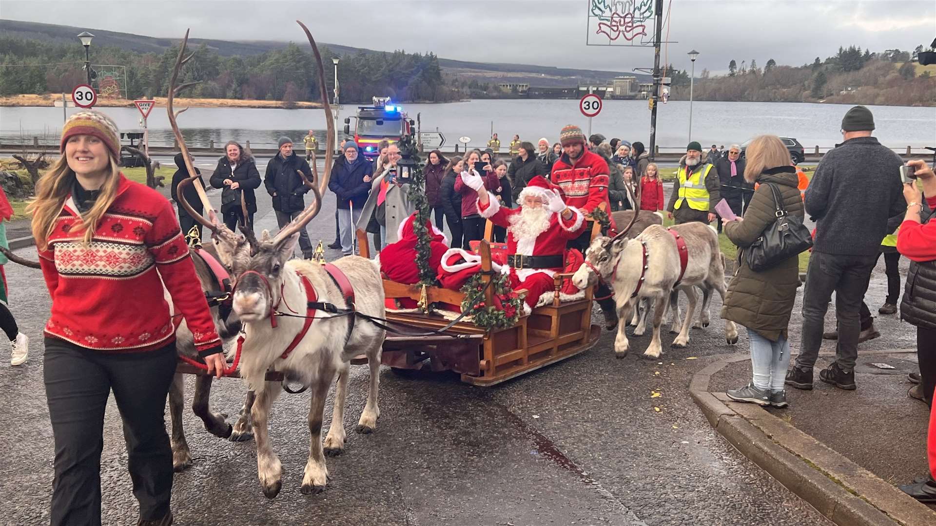 Reindeer from the the Cairngorm Reindeer Centre in Aviemore pulled Santa in his sleigh at Lairg's Winterfest on Saturday.