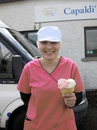 Lorna Campbell outside Capaldi's in Brora.
