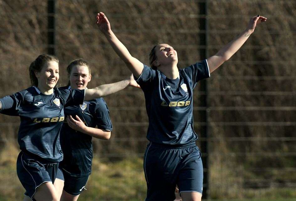 Clachnacuddin Women v Sutherland Women: Rachael Sutherland after scoring a goal. Picture: James Mackenzie.