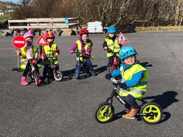 Scourie pupils enjoying a bikeability session at the school. From left, Ellie Macdonald, Magnus Macrae, Elizabeth Birt, Emelia Beveridge, Alfie Beveridge.