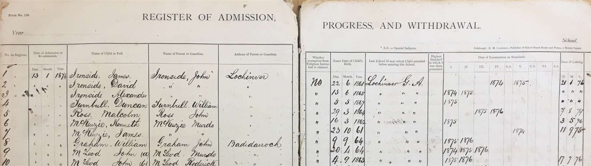 Lochinver School Admission Register, 1874. Pic: Highland Archive Centre