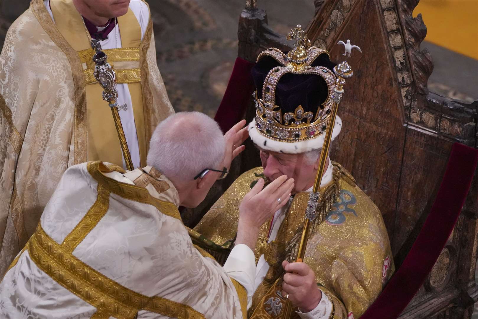 The King was crowned by the Archbishop of Canterbury during his coronation ceremony in Westminster Abbey (Aaron Chown/PA)