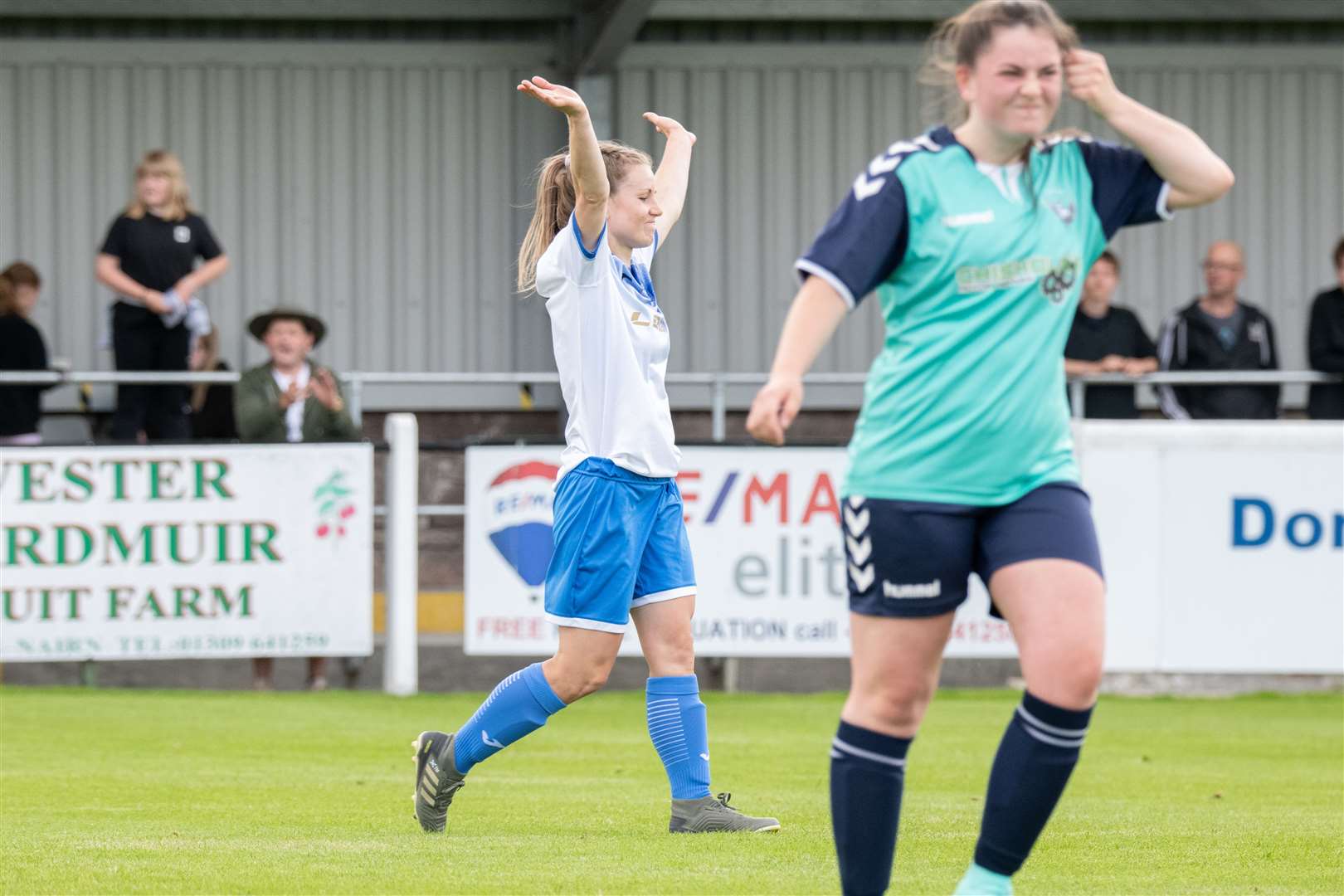 Sutherland's Trisha Macrae scores from 30 yards to make it 1-1. Picture: Daniel Forsyth