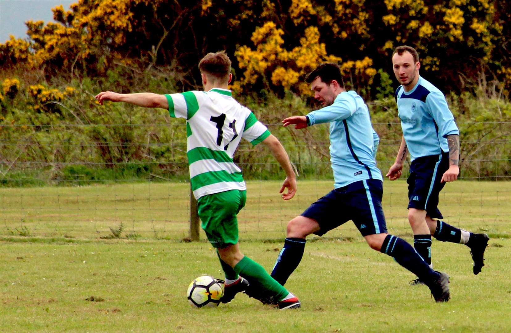 Helmsdale United and Golspie Stafford in action when last the teams met in 2019. Photo: Niall Harkiss