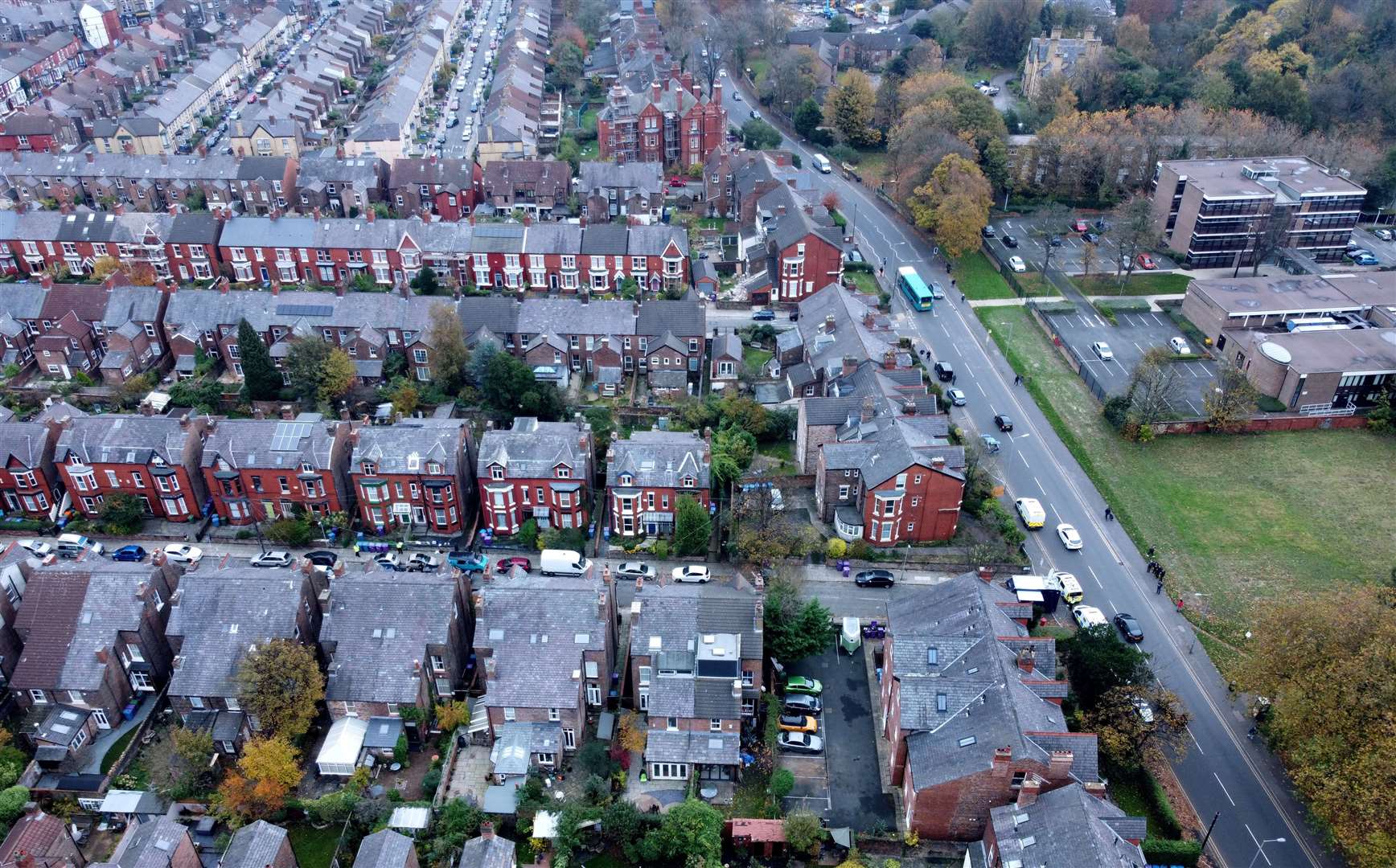 Aerial view of police activity in Rutland Avenue in Sefton Park (Peter Byrne/PA)