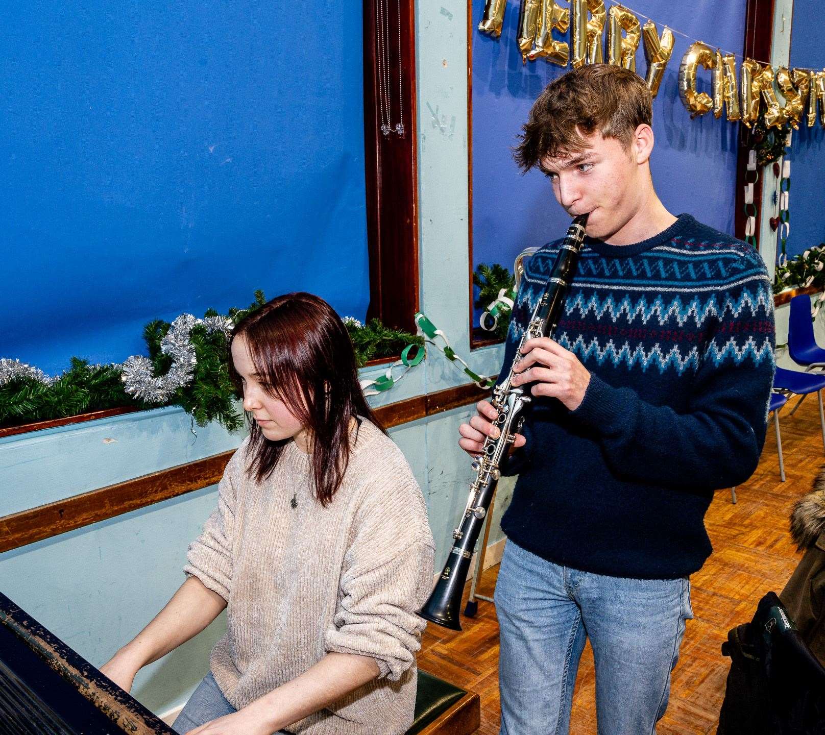 Isla Robertson and Alexander Shepherd were among a number of Dornoch Academy students who provided musical entertainment at the fair in the school. Picture: Andy Kirby