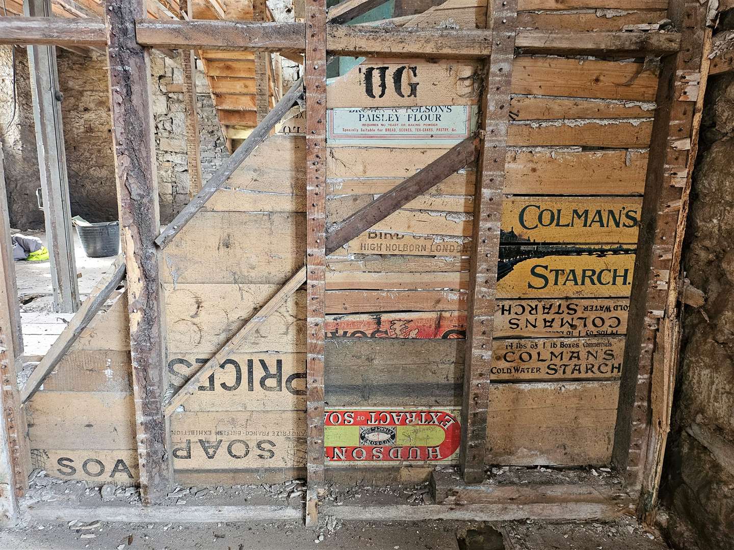 Wooden food cases were repurposed to build a staircase in 1903.