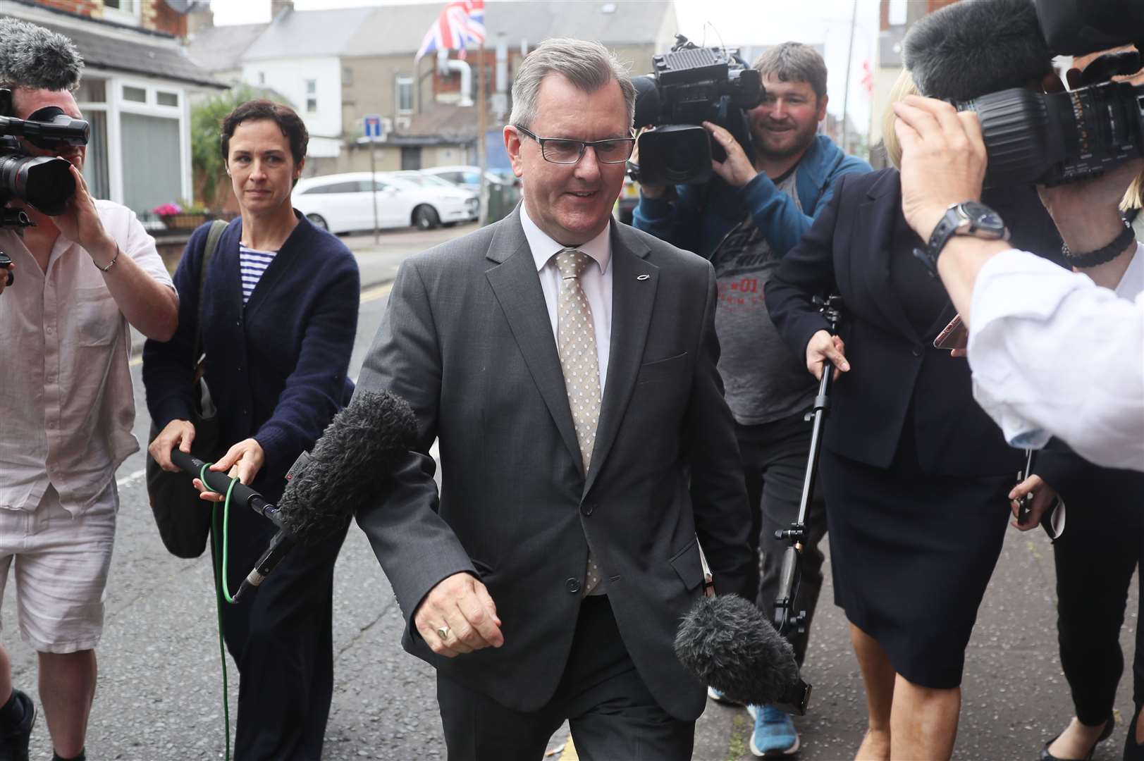 Sir Jeffrey Donaldson is the frontrunner to replace Edwin Poots as DUP leader, having lost out by just two votes in the previous contest. (Brian Lawless/PA)