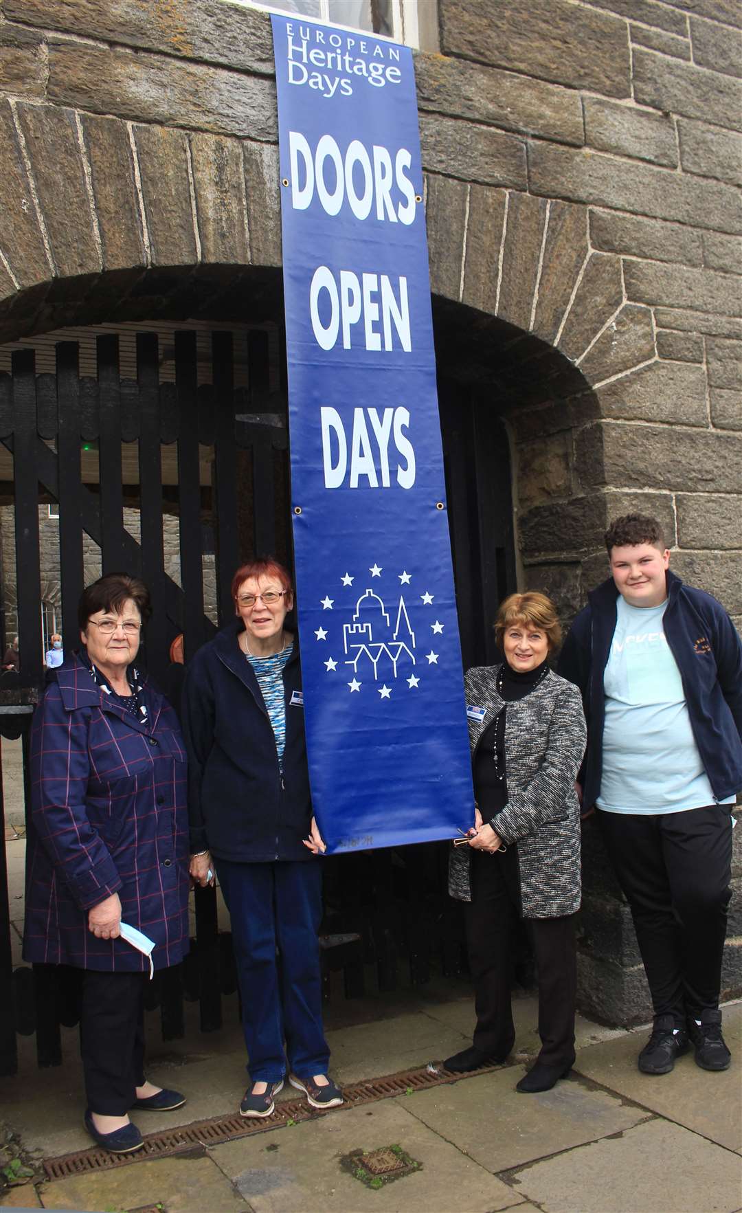 Volunteers outside Wick Heritage Museum promoting Doors Open Days in 2021.