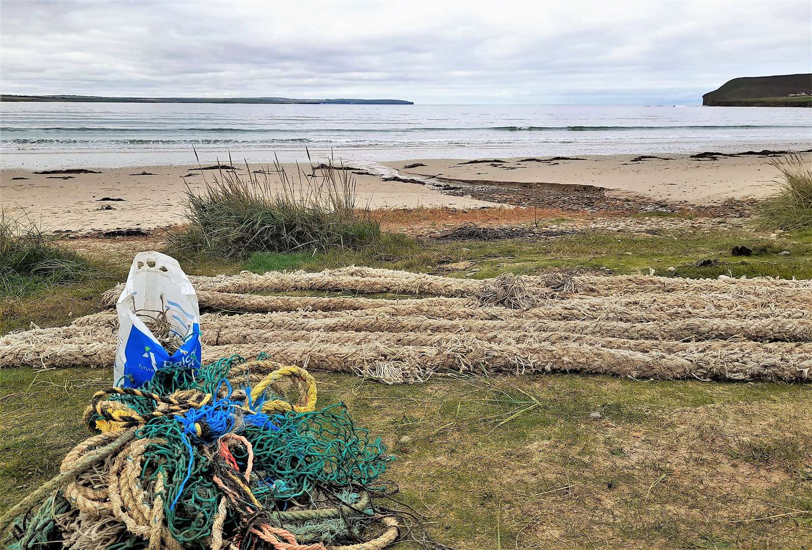 Giant hawser rope and other fishing debris recovered by Caithness Beach Cleans from Dunnet beach. Picture: Dorcas Sinclair