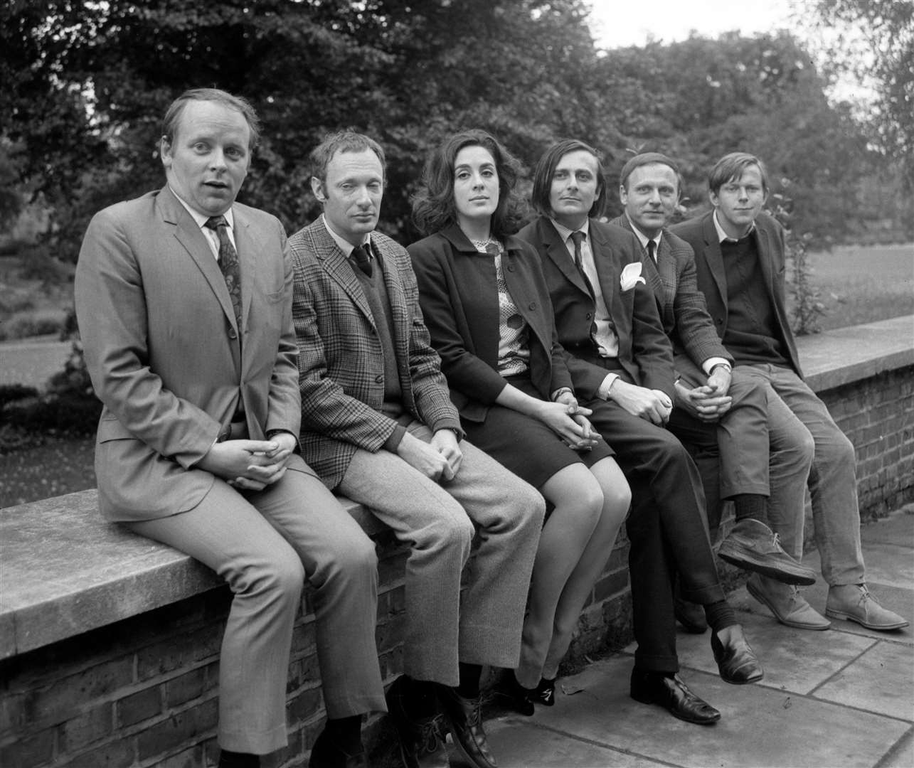 Pictured in 1966 as part of the BBC’s new satirical programme The Late Show featuring (l-r) John Bird, Anthony Holland, Eleanor Bron, Barry Humphries, Andrew Duncan and John Wells (PA)