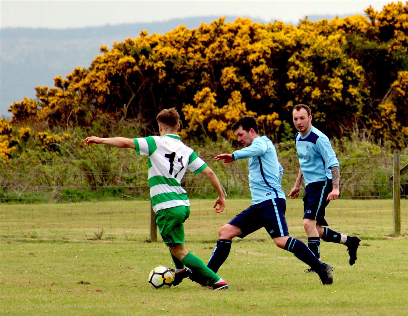 Helmsdale United and Golspie Stafford in action when last the teams met in 2019. Photo: Niall Harkiss