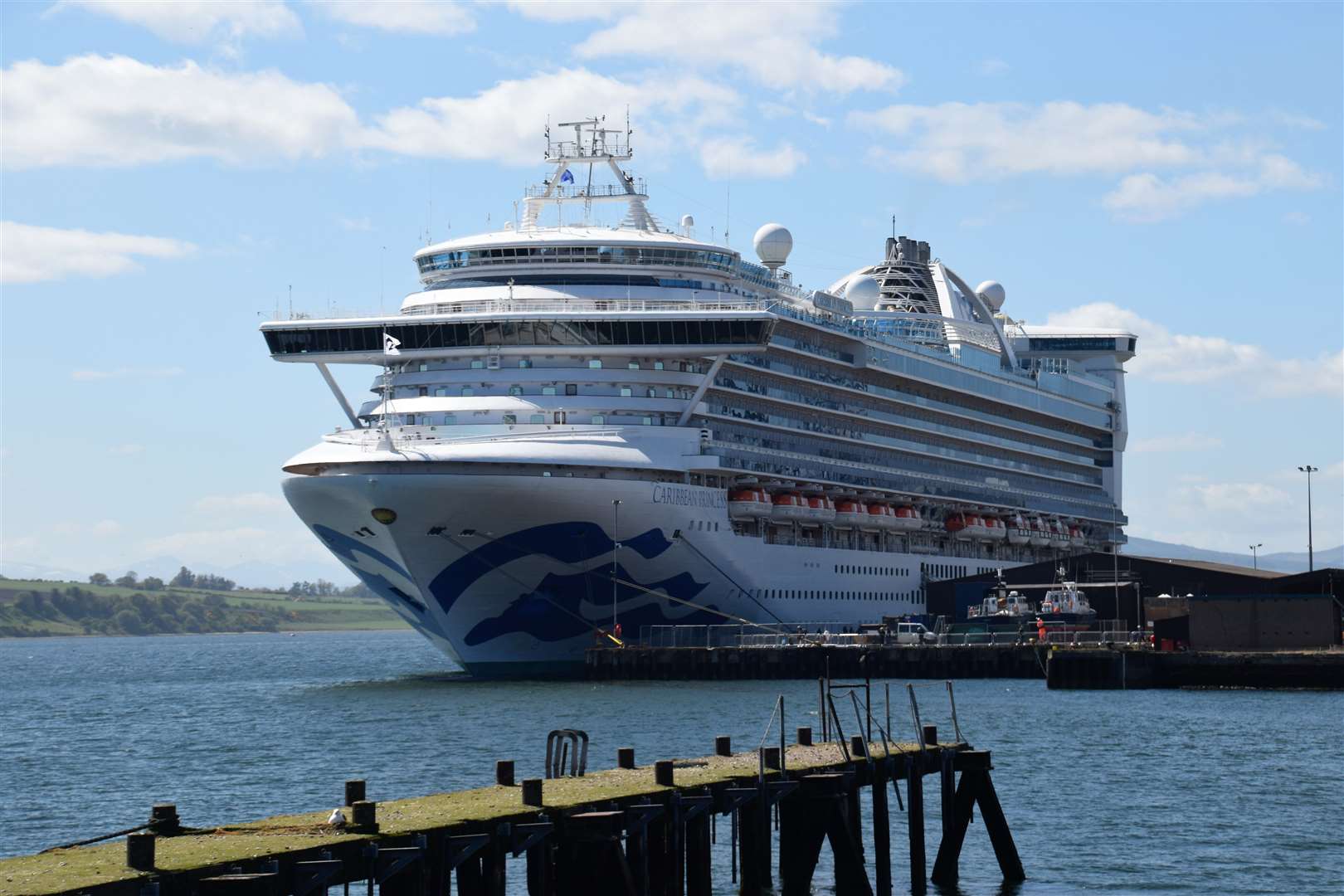 The Caribbean Princess cruise ship at dock in Invergordon.