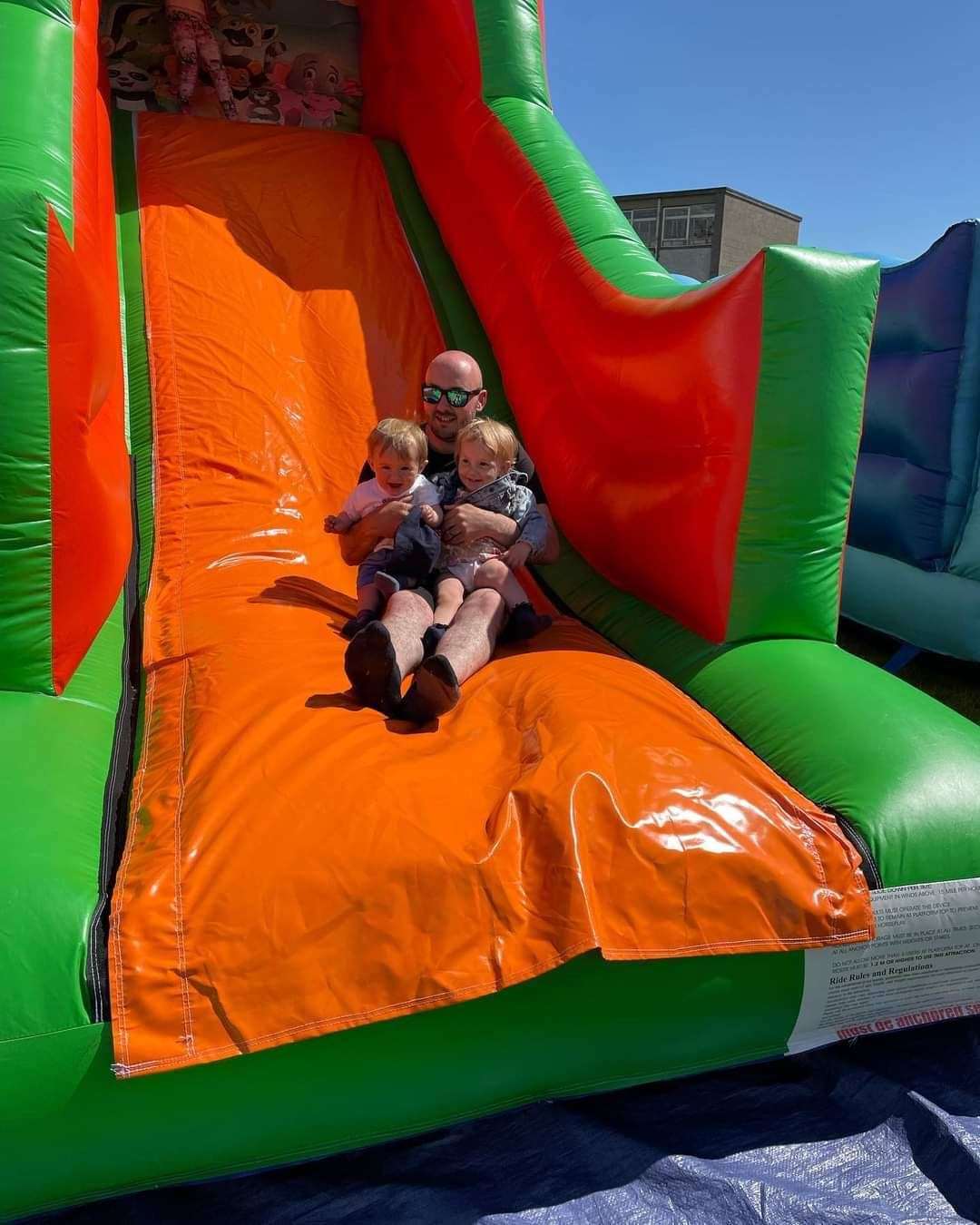 The inflatable slide was a huge attraction.