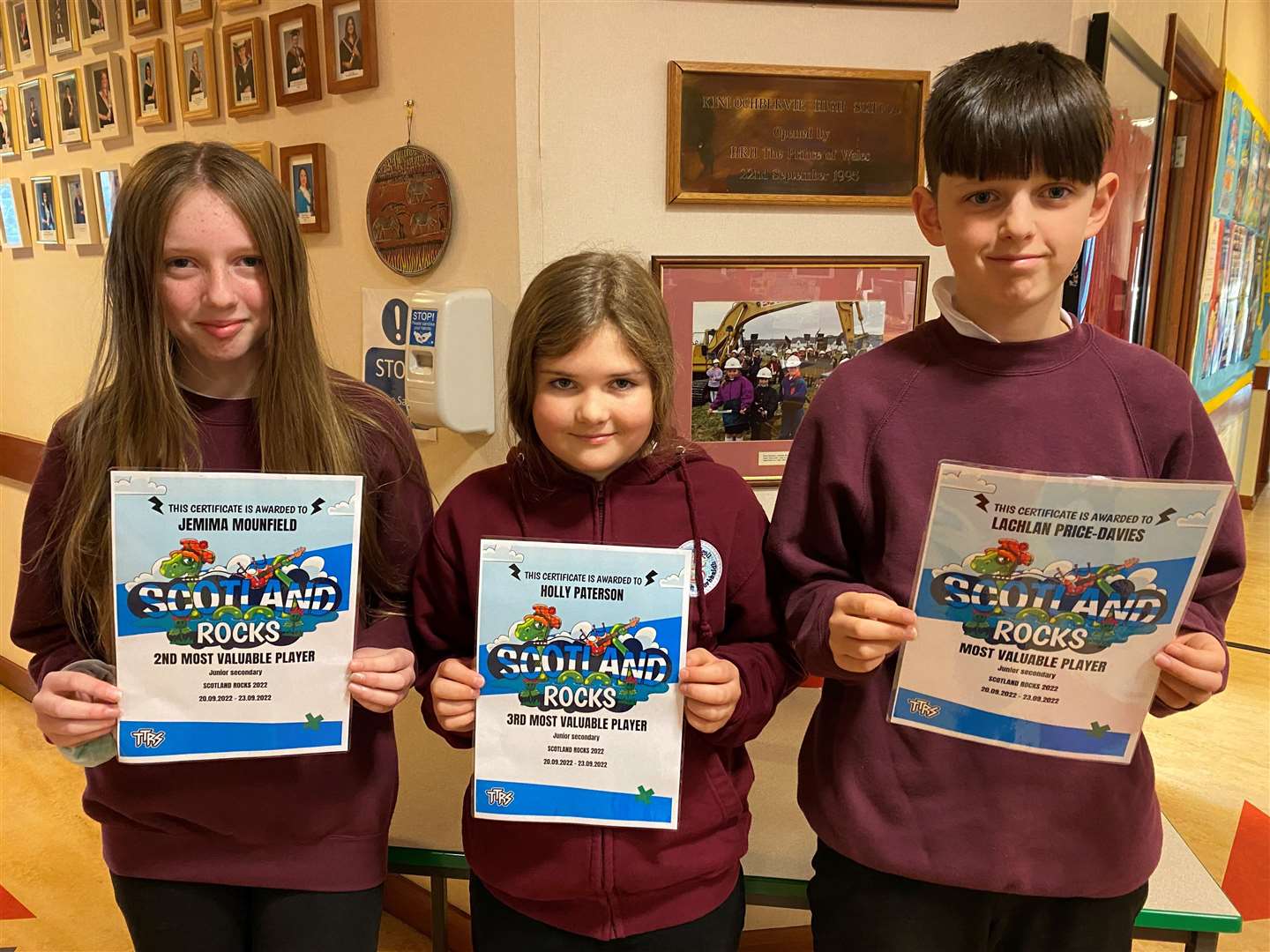 Holding up their Scotland Rocks 2022 certificates are the three pupils, all in secondary three at Kinlochbervie High School, who notched up the most correct answers in the North West Sutherland Schools Group.