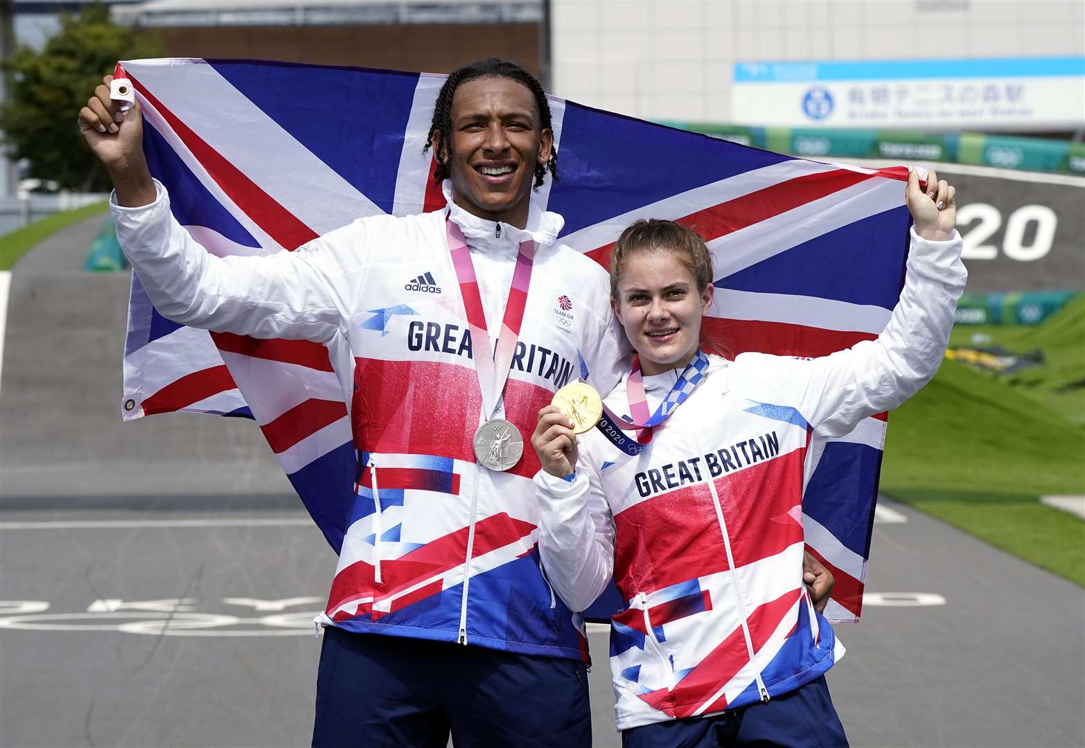 Bethany Shriever and Kye Whyte celebrate their gold and silver medals at the Tokyo 2020 Olympic Games (Danny Lawson/PA)