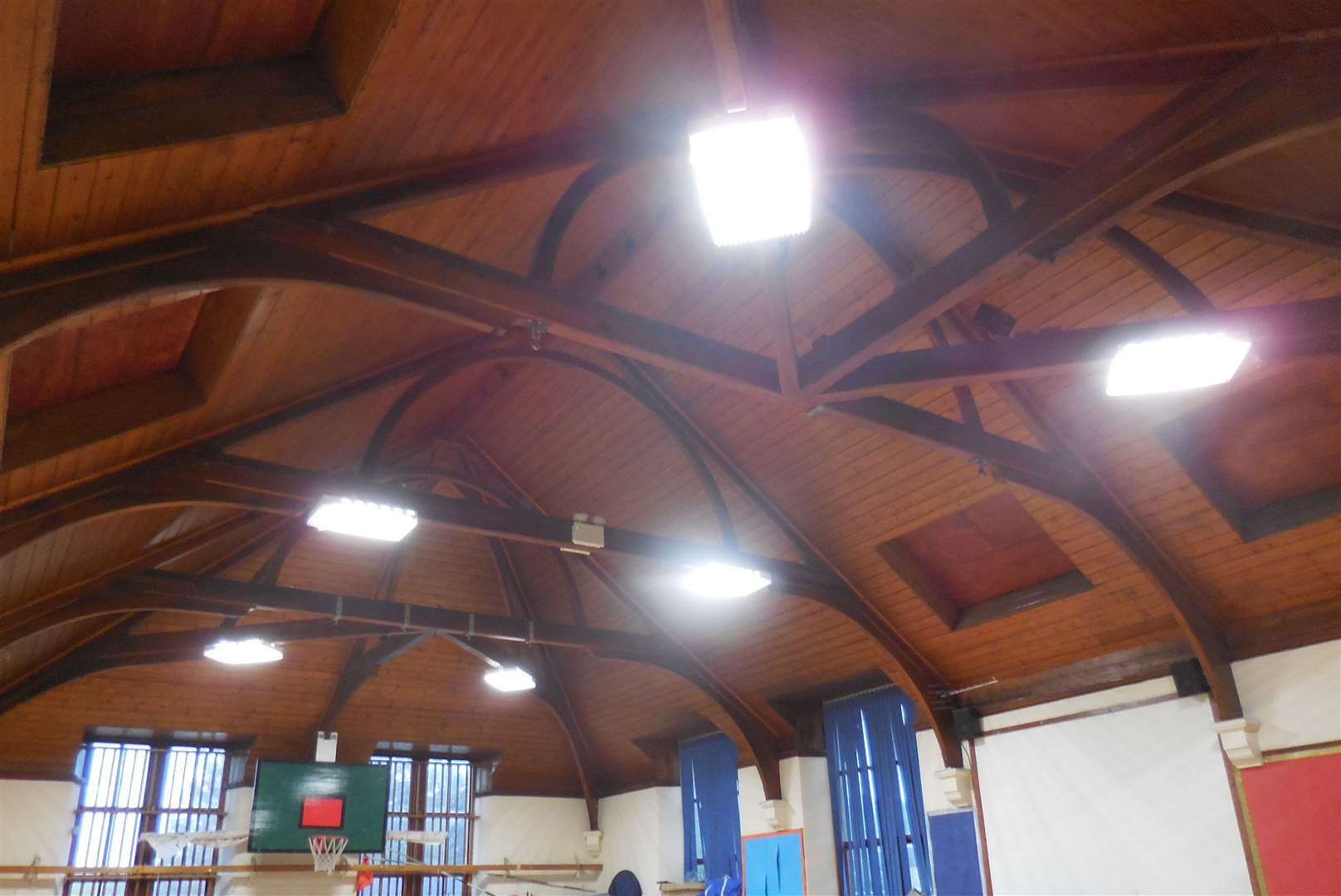 LED lighting in Dornoch Academy gym hall.