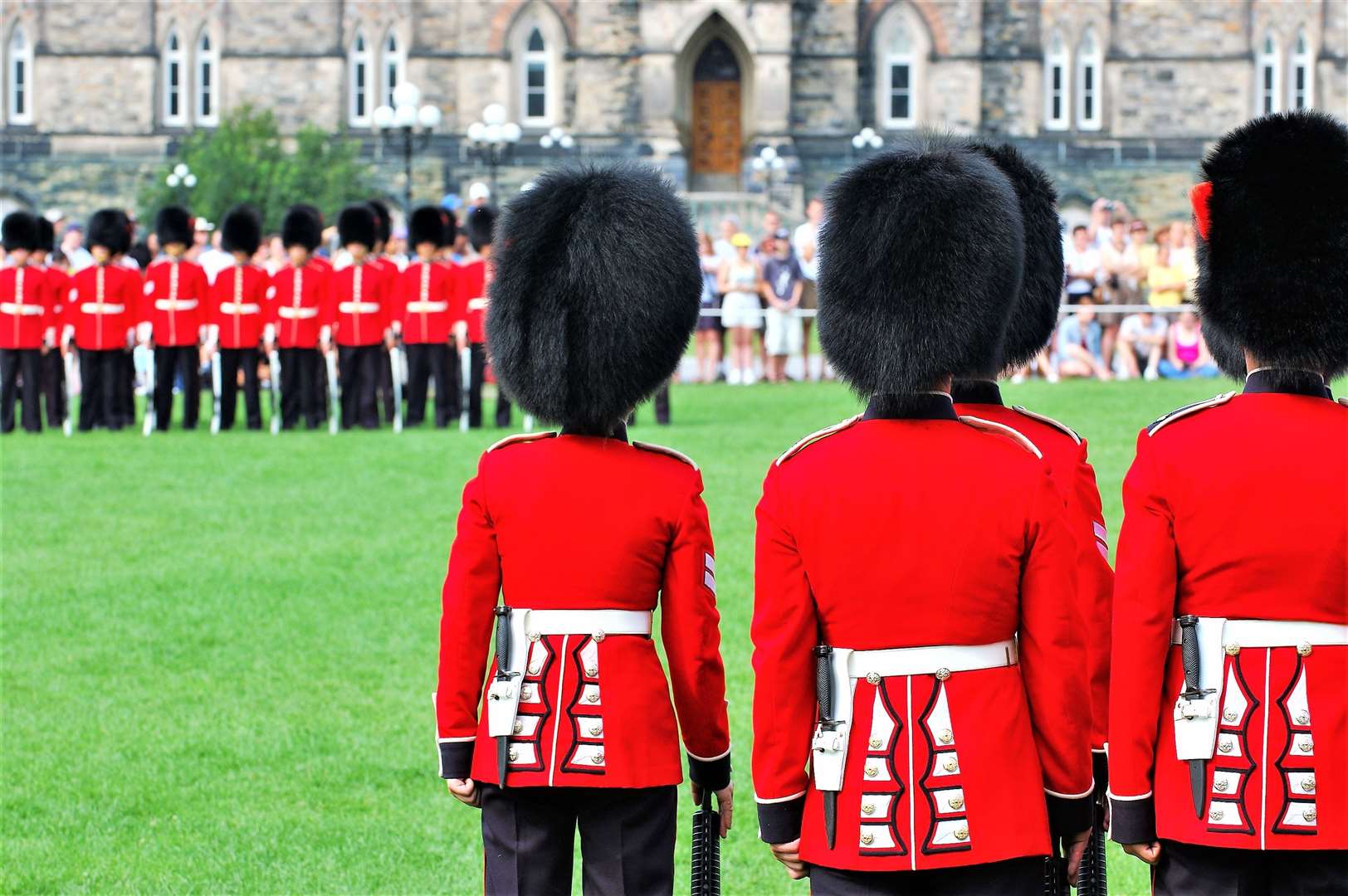 Red jacket uniforms of Foot Guards at Parliament Hill. The bearskin hats could be cruelty free says the Highland PETA rep. Picture: AdobeStock