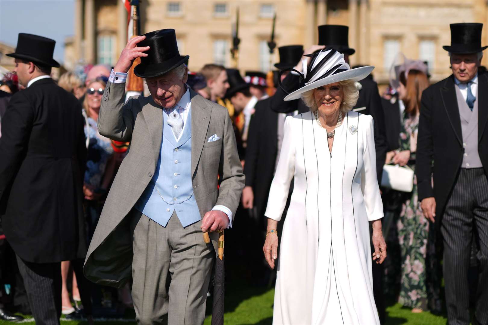 Charles and Camilla at the Buckingham Palace garden party (Jordan Pettitt/PA)