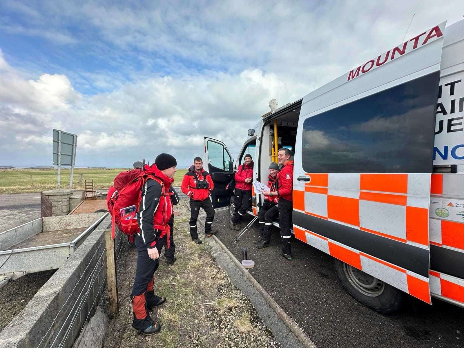 Matthew Knapman with other members of Assynt MRT during a search at John O'Groats.
