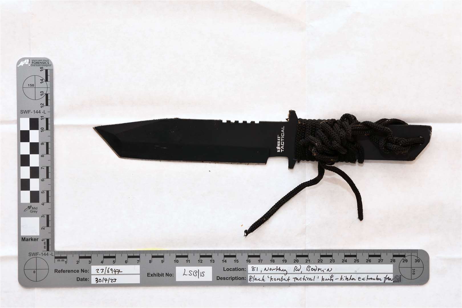 The serrated hunting knife used by Jake Hill was found in the extractor fan of a kitchen (Devon & Cornwall Police/PA)