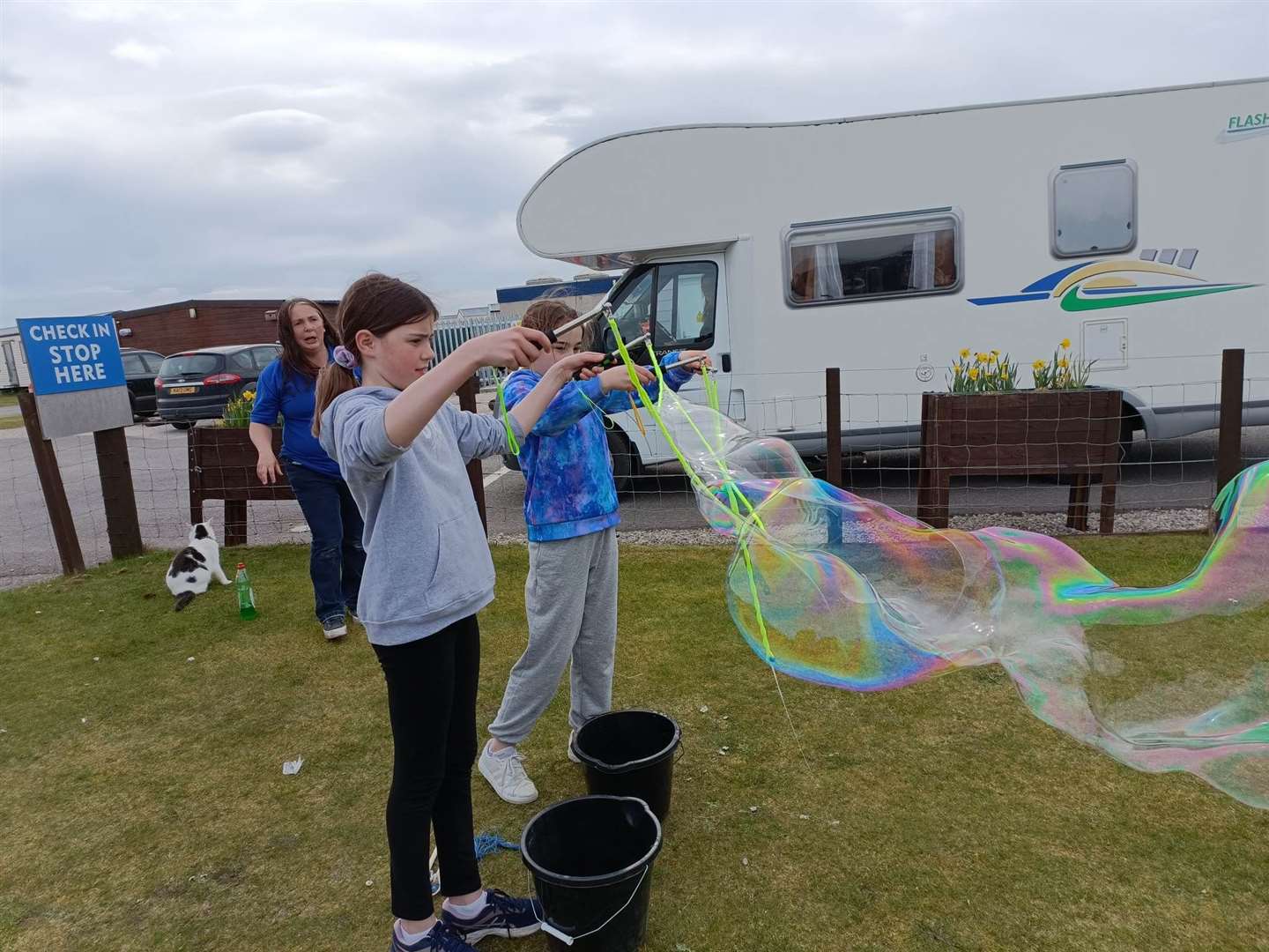 Giant bubble blowing proved to be a popular activity.